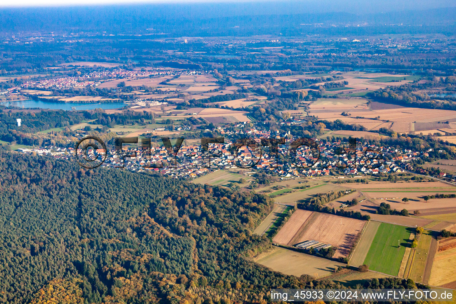 Aerial view of District Neulauterburg in Lauterbourg in the state Bas-Rhin, France