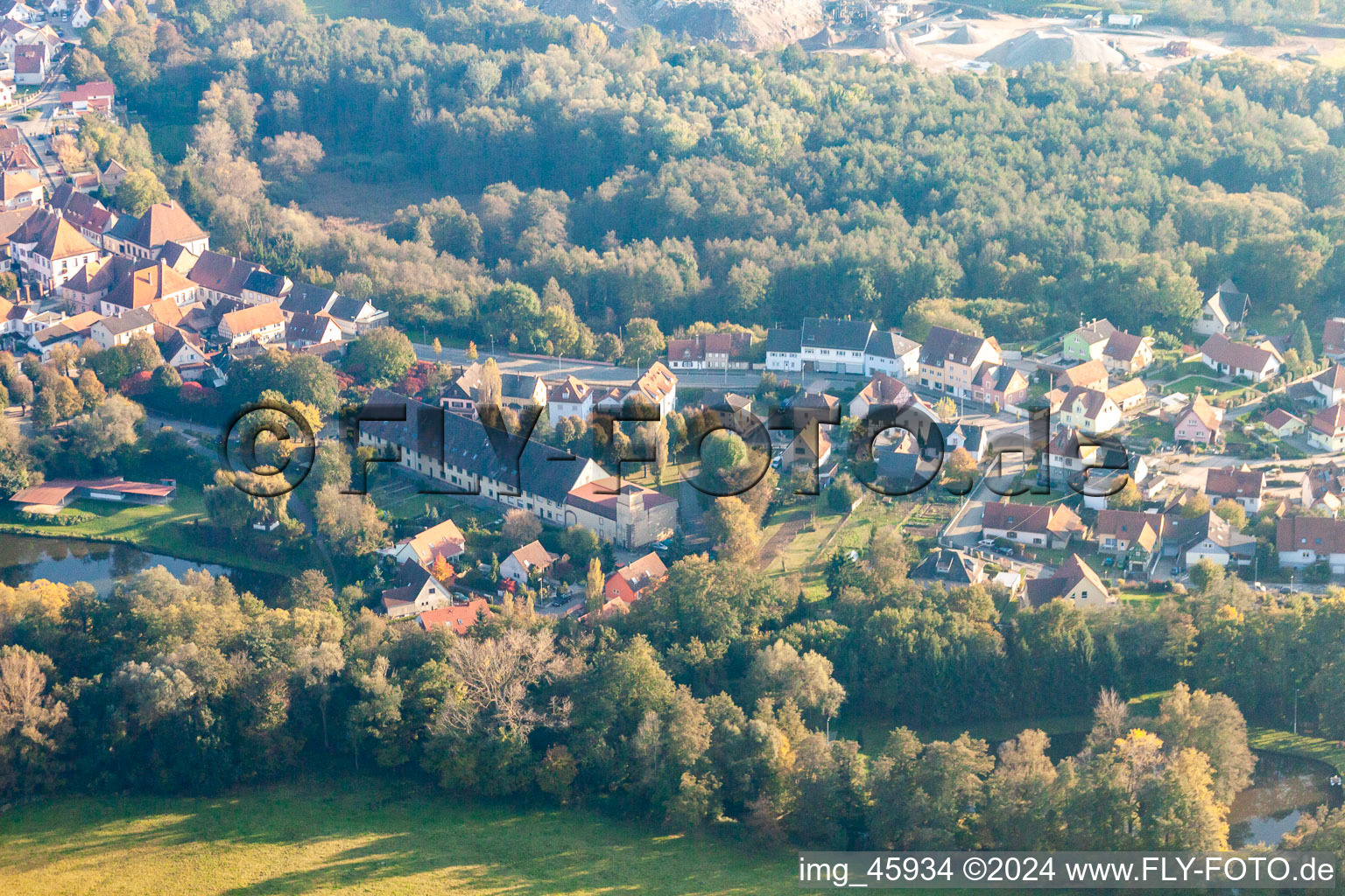 Aerial photograpy of District Neulauterburg in Lauterbourg in the state Bas-Rhin, France