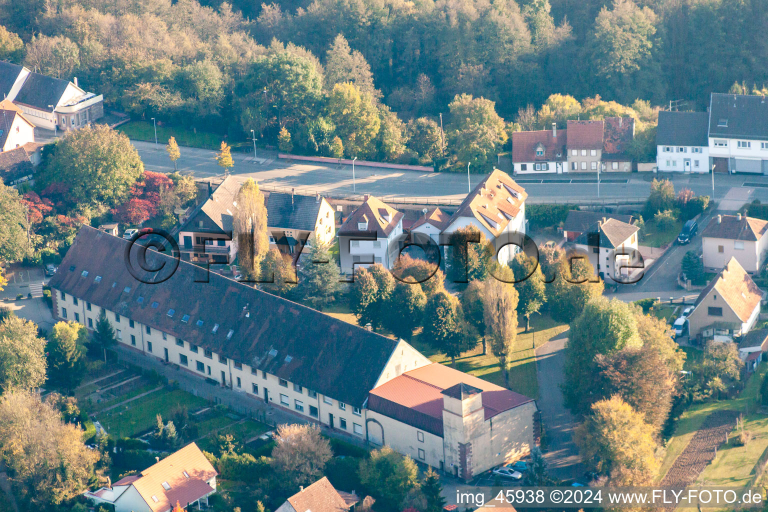 Oblique view of District Neulauterburg in Lauterbourg in the state Bas-Rhin, France