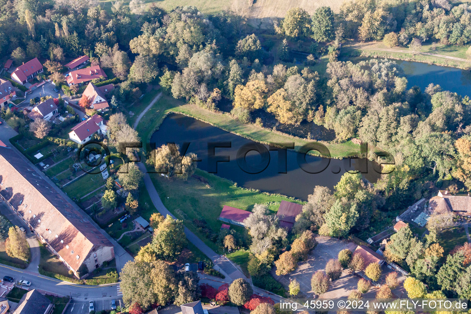 District Neulauterburg in Lauterbourg in the state Bas-Rhin, France from the plane