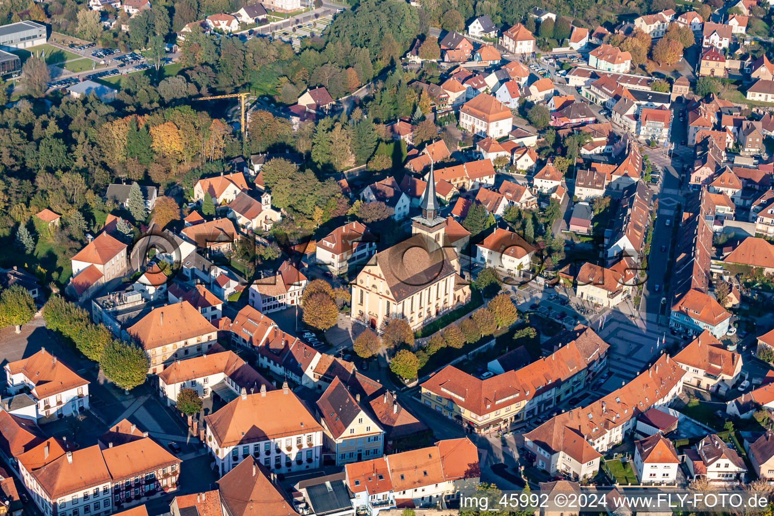 District Neulauterburg in Lauterbourg in the state Bas-Rhin, France viewn from the air