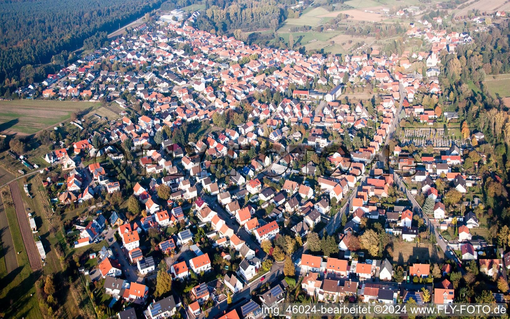 Bird's eye view of Village view in Berg (Pfalz) in the state Rhineland-Palatinate