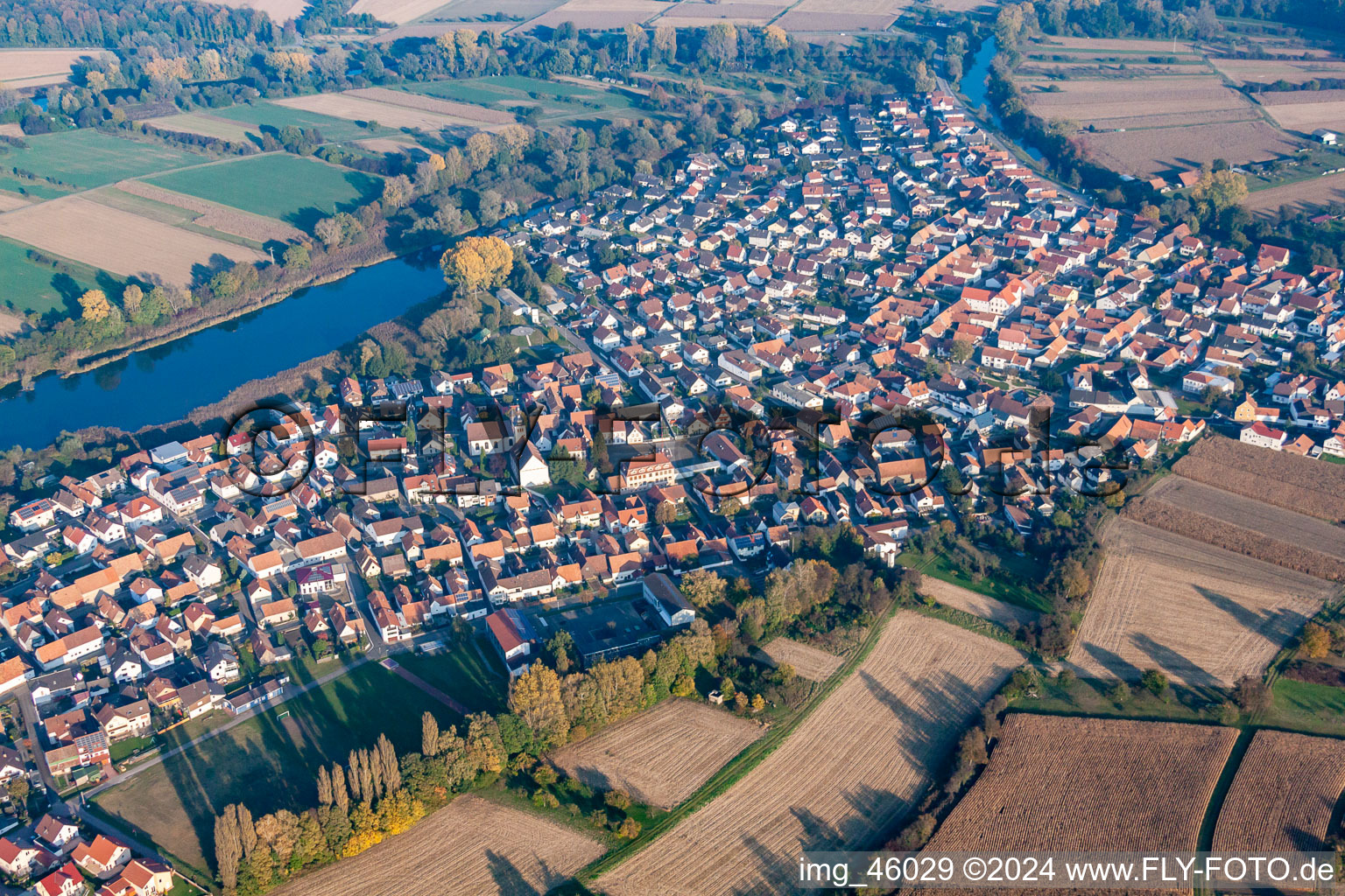 District Neuburg in Neuburg am Rhein in the state Rhineland-Palatinate, Germany out of the air