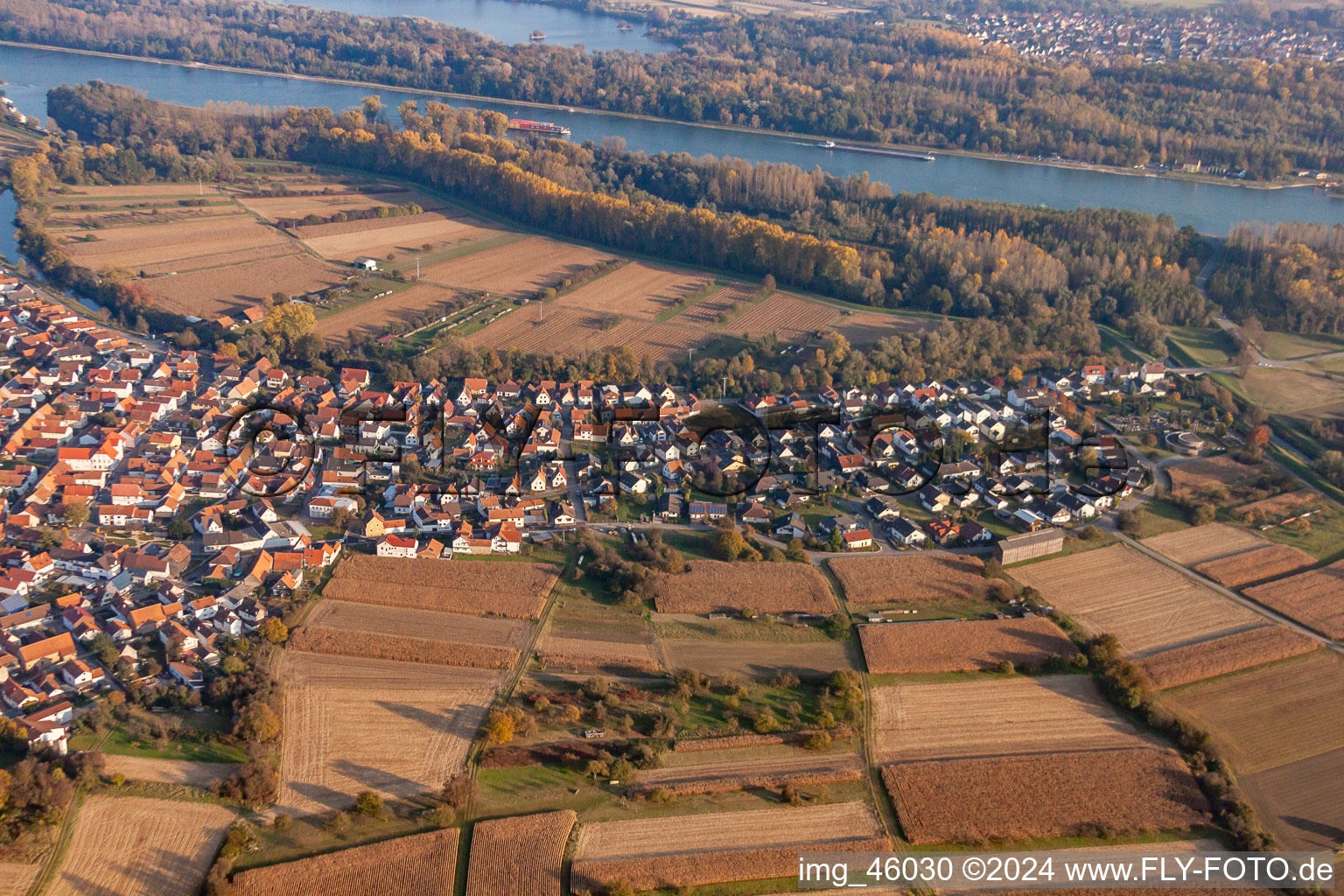 District Neuburg in Neuburg am Rhein in the state Rhineland-Palatinate, Germany seen from above