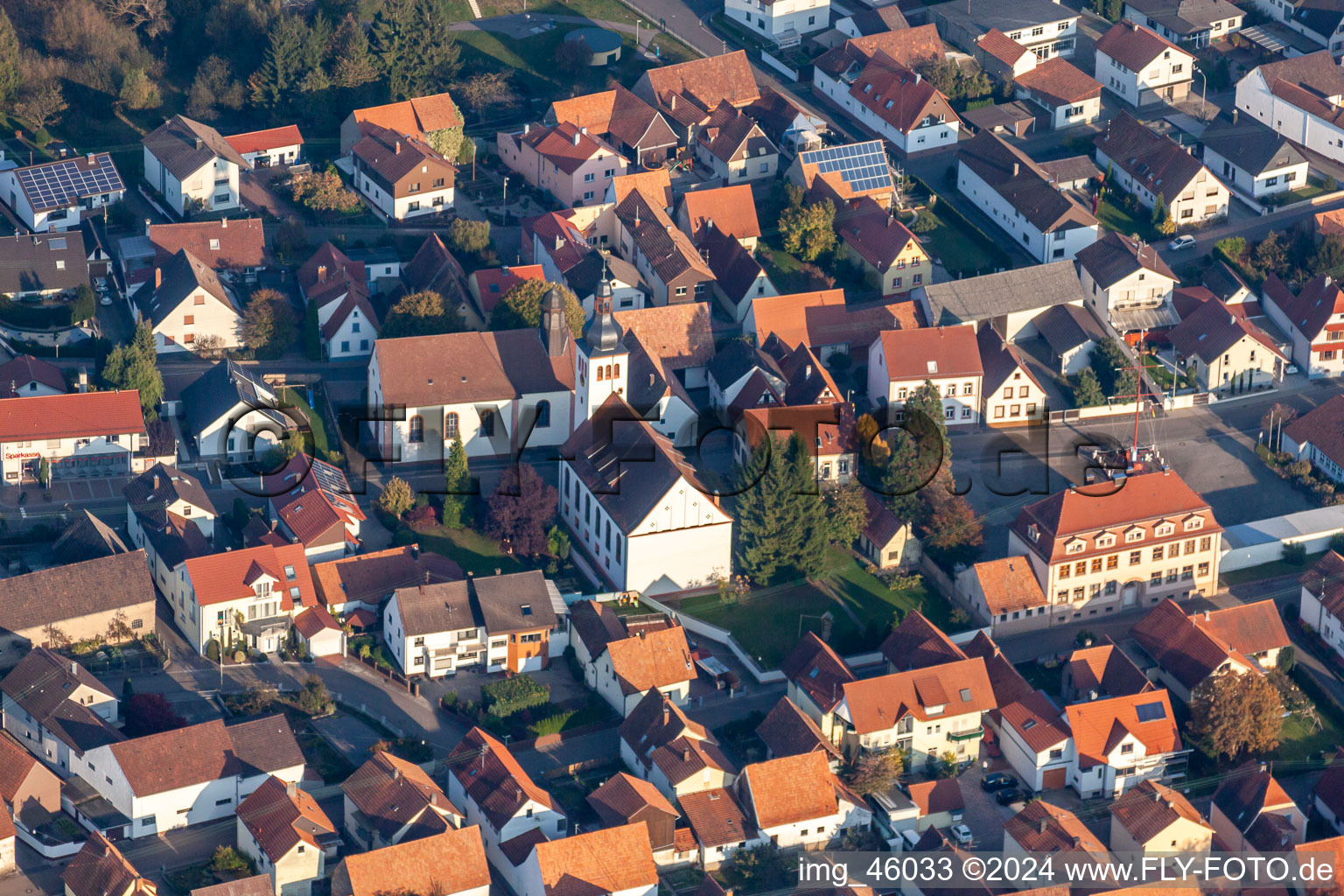 District Neuburg in Neuburg am Rhein in the state Rhineland-Palatinate, Germany viewn from the air