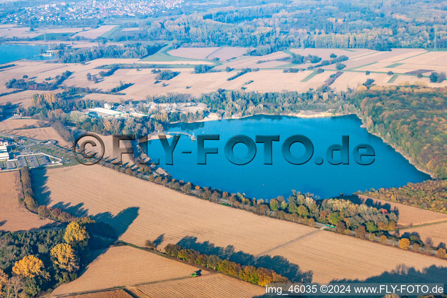 Aerial view of Hagenbach in the state Rhineland-Palatinate, Germany