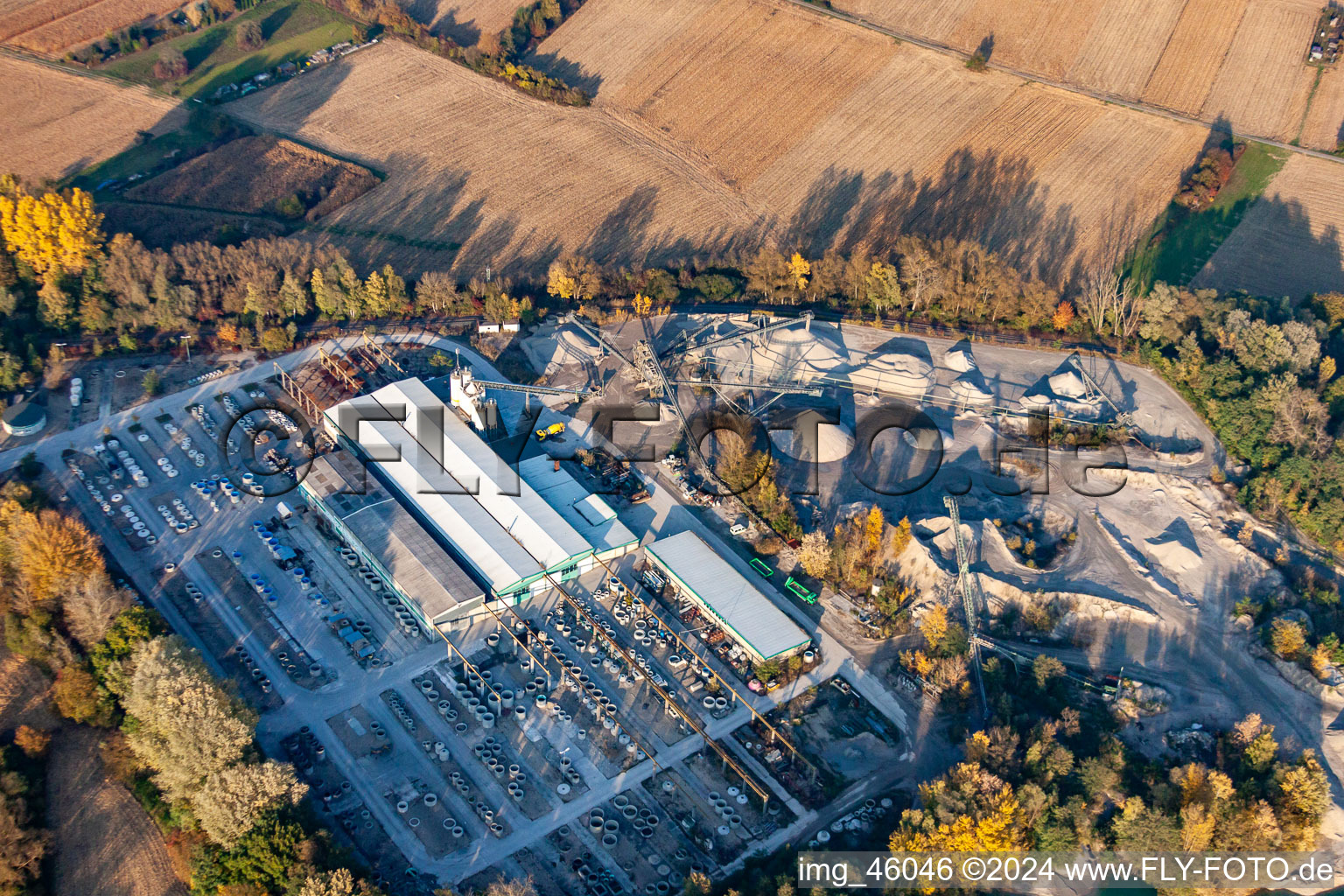 Aerial view of Neuburg, Hornbach wastewater technology in Hagenbach in the state Rhineland-Palatinate, Germany