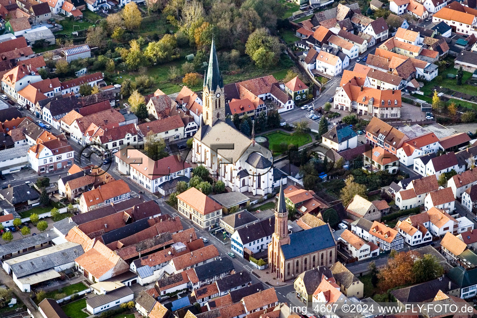 Aerial view of Town View of the streets and houses of the residential areas in the district Sondernheim in Bellheim in the state Rhineland-Palatinate