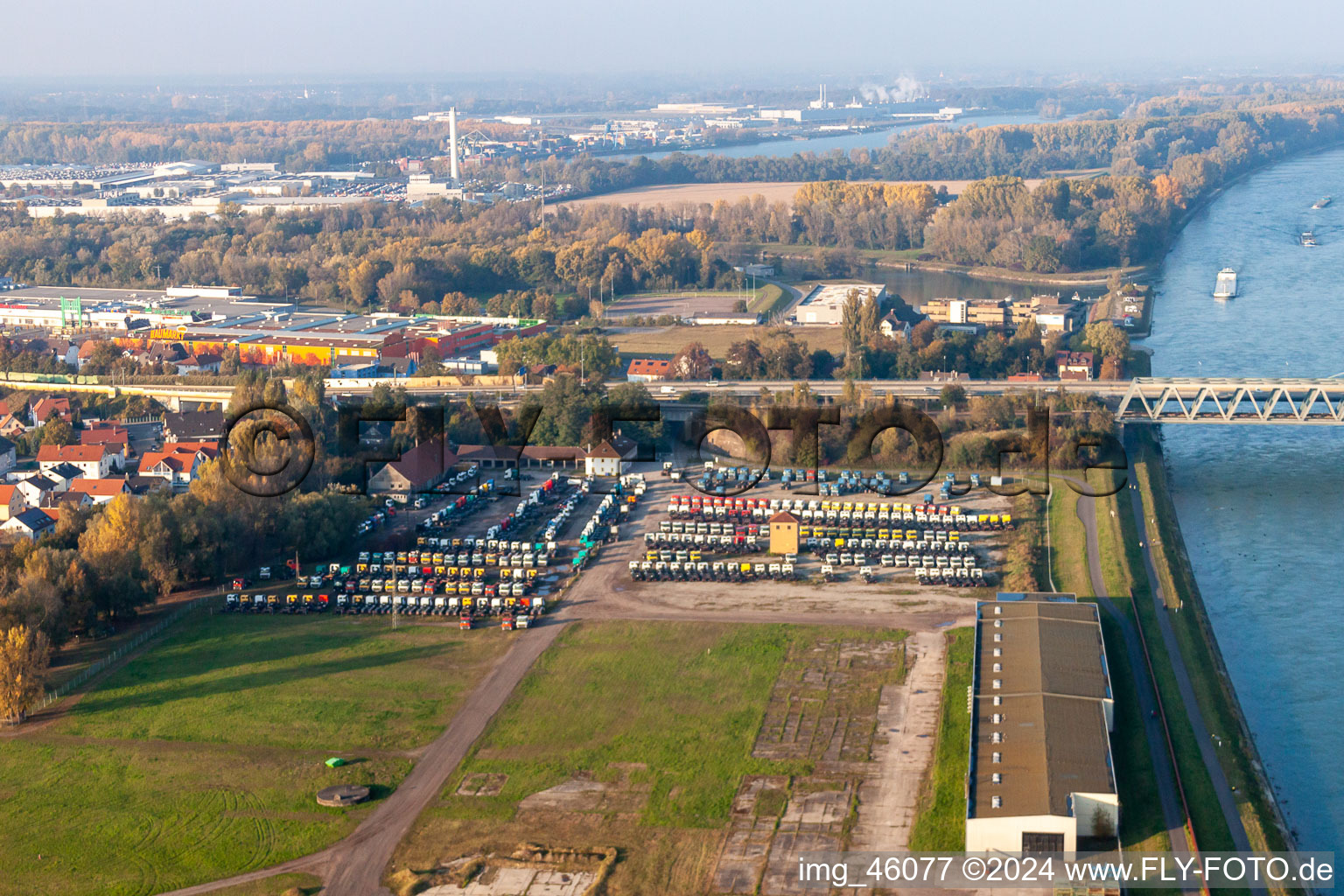 Truck warehouse in the district Maximiliansau in Wörth am Rhein in the state Rhineland-Palatinate, Germany