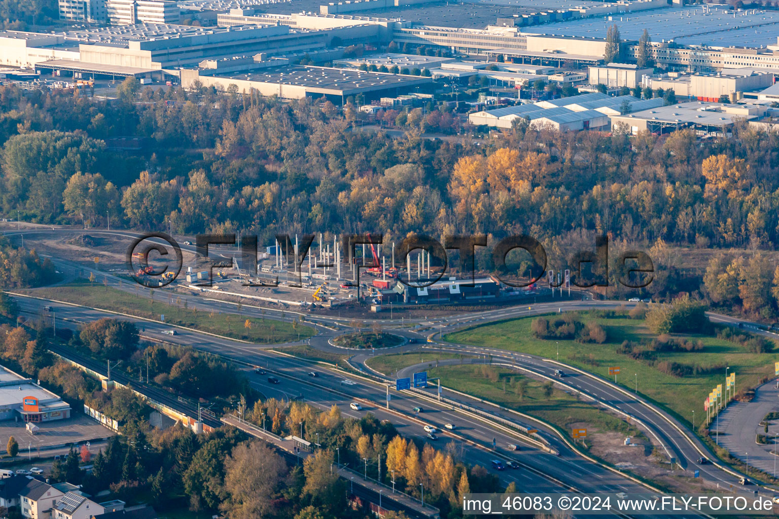 Aerial view of Maximilian Center in the district Maximiliansau in Wörth am Rhein in the state Rhineland-Palatinate, Germany