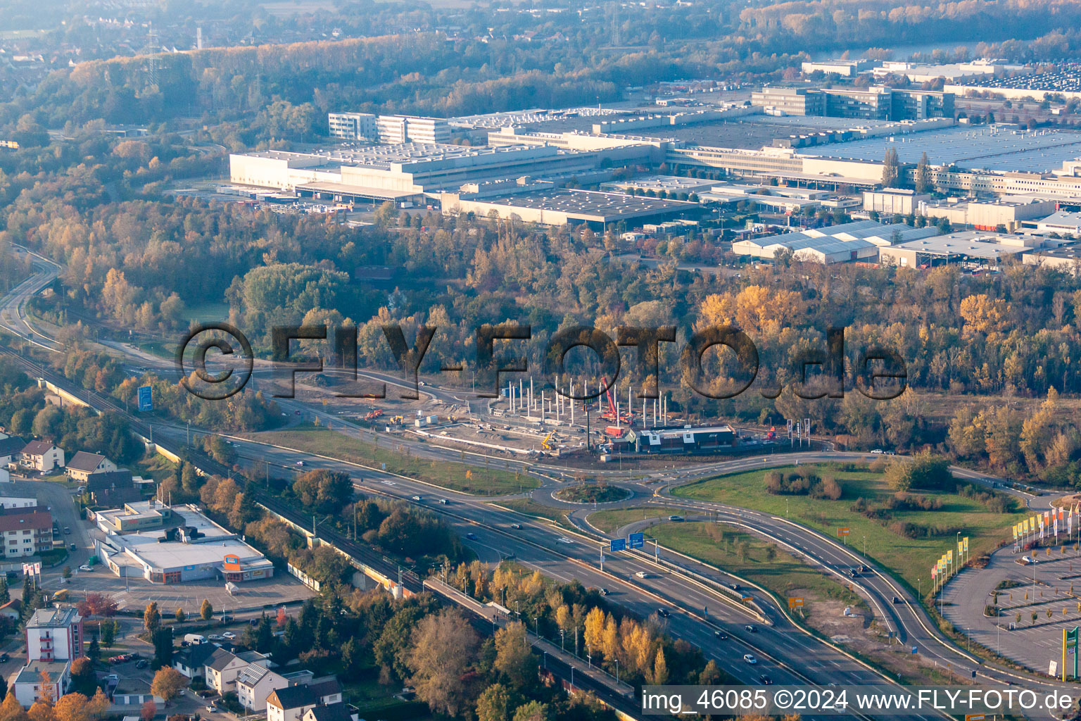 Aerial photograpy of Maximilian Center in the district Maximiliansau in Wörth am Rhein in the state Rhineland-Palatinate, Germany