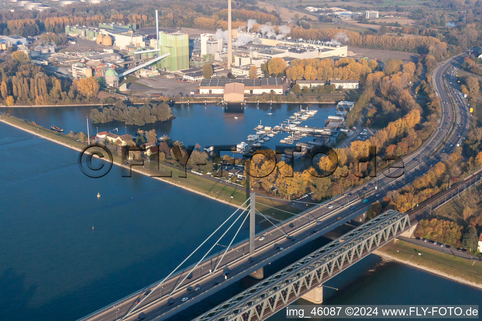 Rhine bridges near Maxau in the district Knielingen in Karlsruhe in the state Baden-Wuerttemberg, Germany