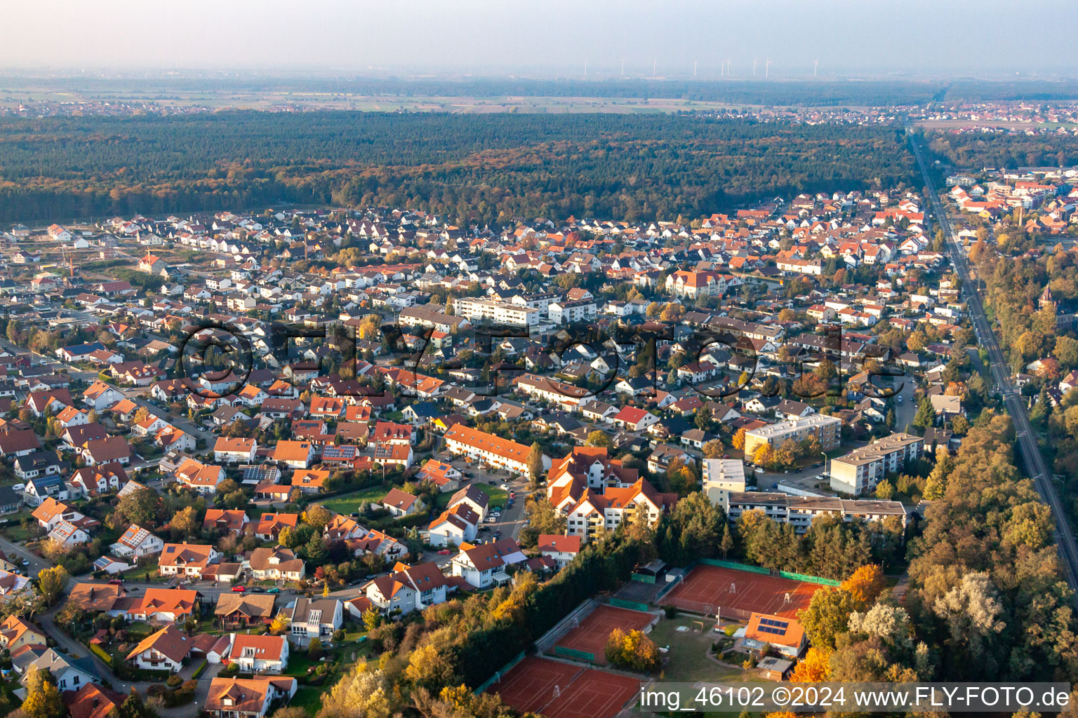 Jockgrim in the state Rhineland-Palatinate, Germany seen from a drone