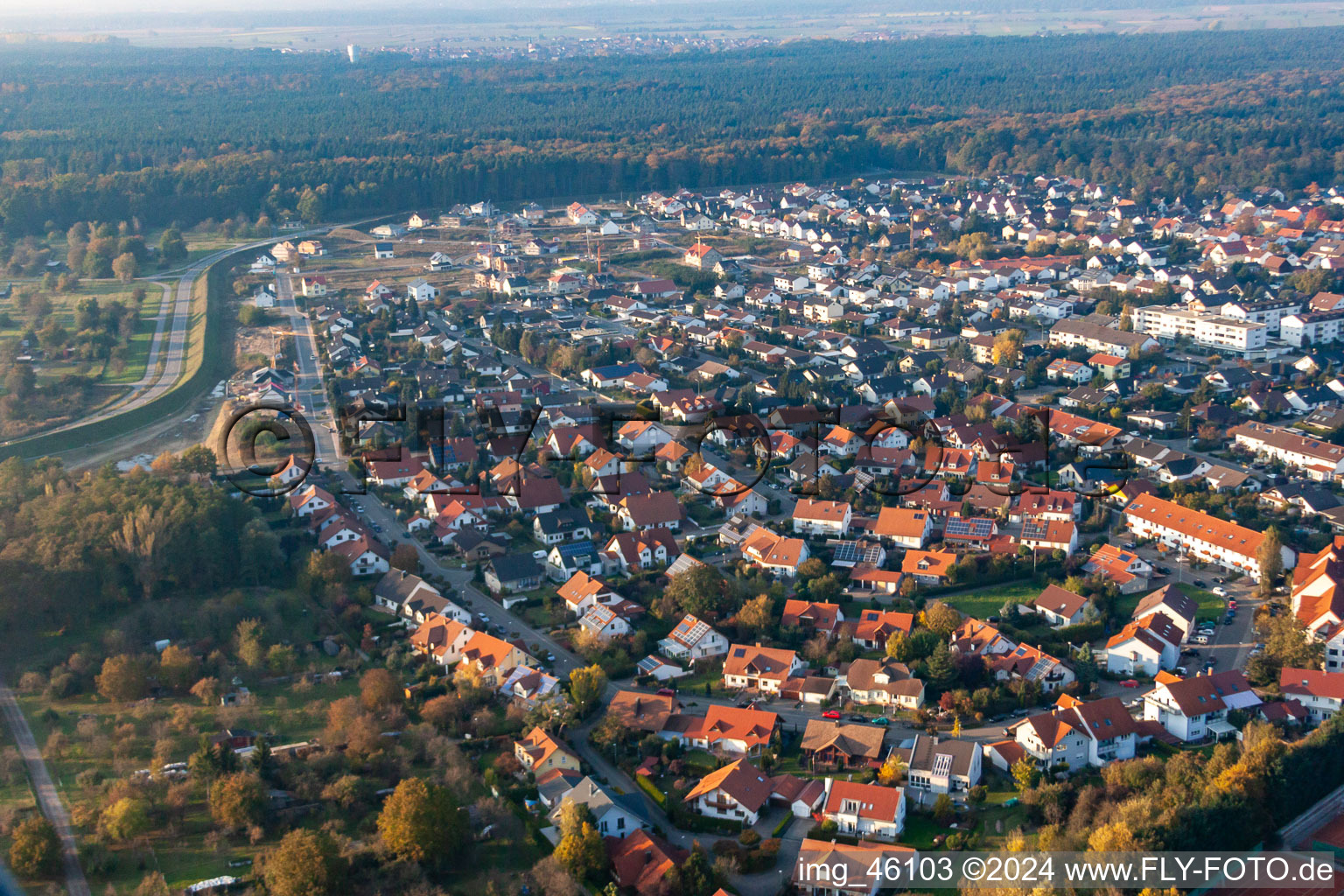 Aerial view of Jockgrim in the state Rhineland-Palatinate, Germany