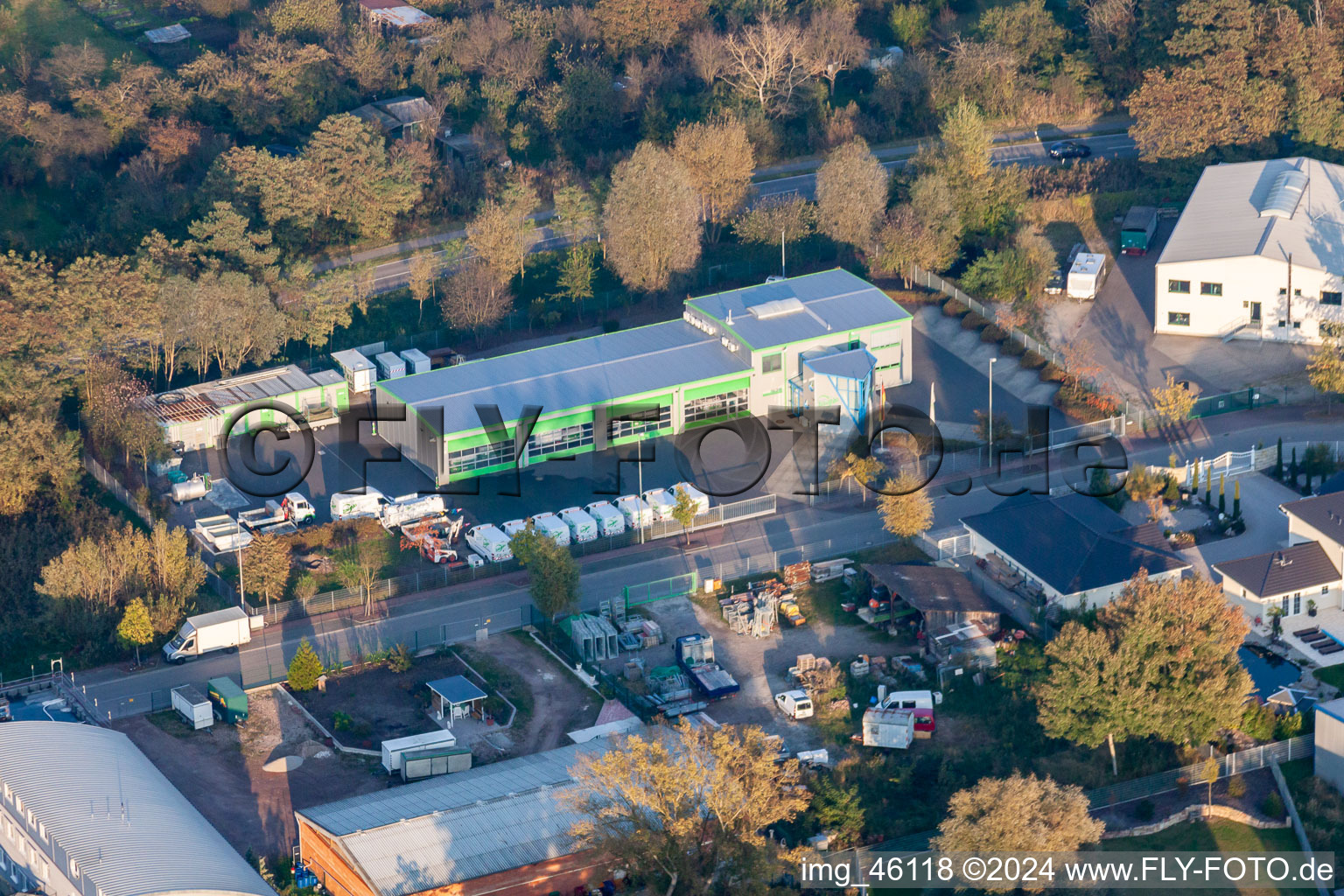 Mittelwegring commercial area in Jockgrim in the state Rhineland-Palatinate, Germany from above