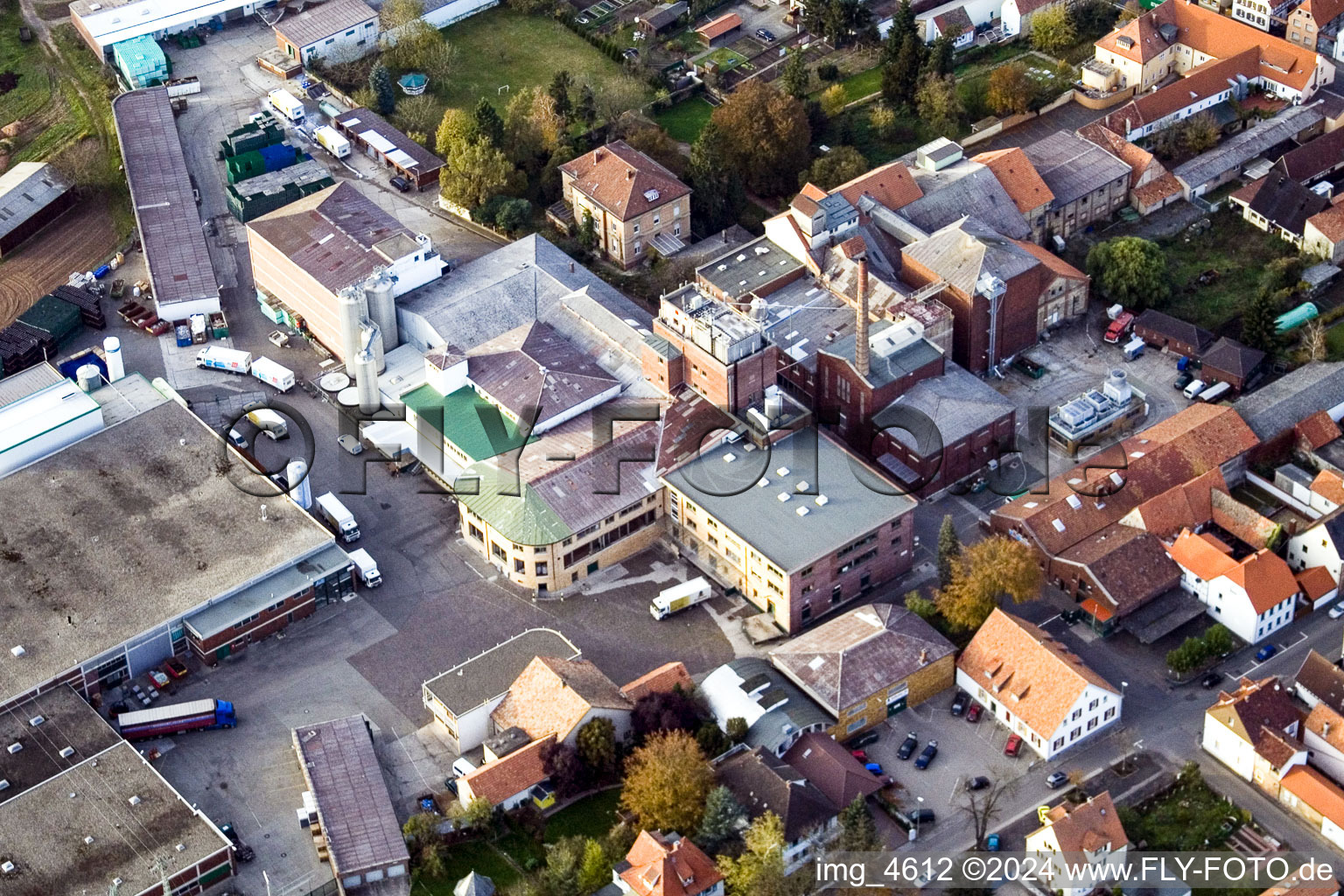Aerial view of Bellheimer brewery premises in Bellheim in the state Rhineland-Palatinate, Germany