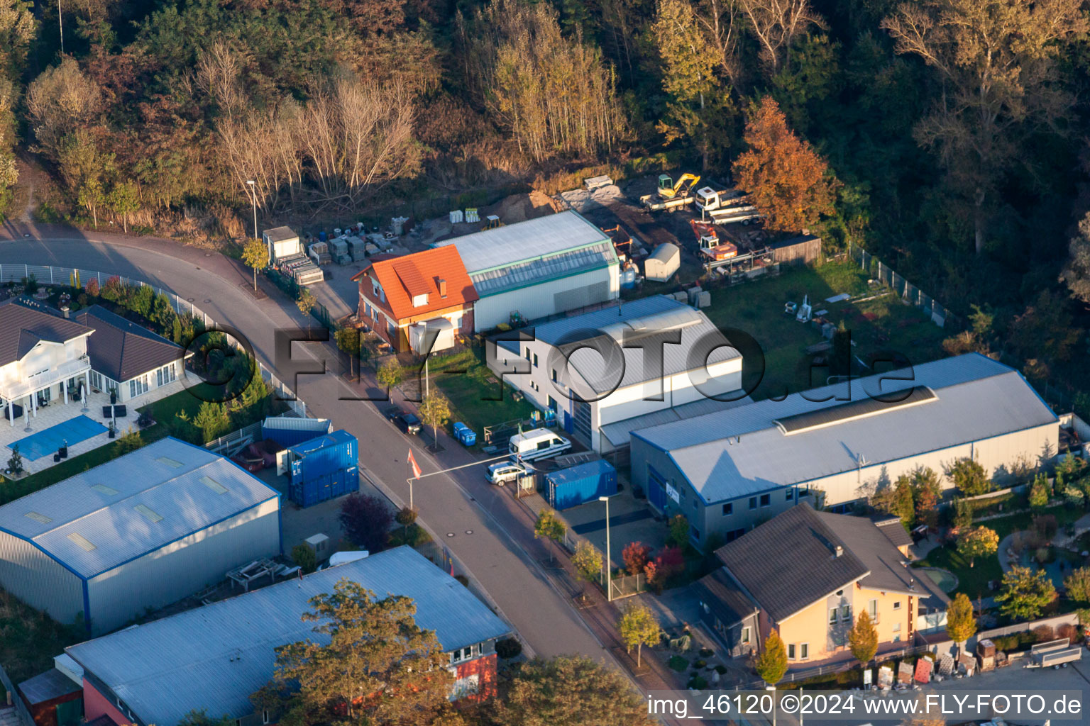 Mittelwegring commercial area in Jockgrim in the state Rhineland-Palatinate, Germany seen from above