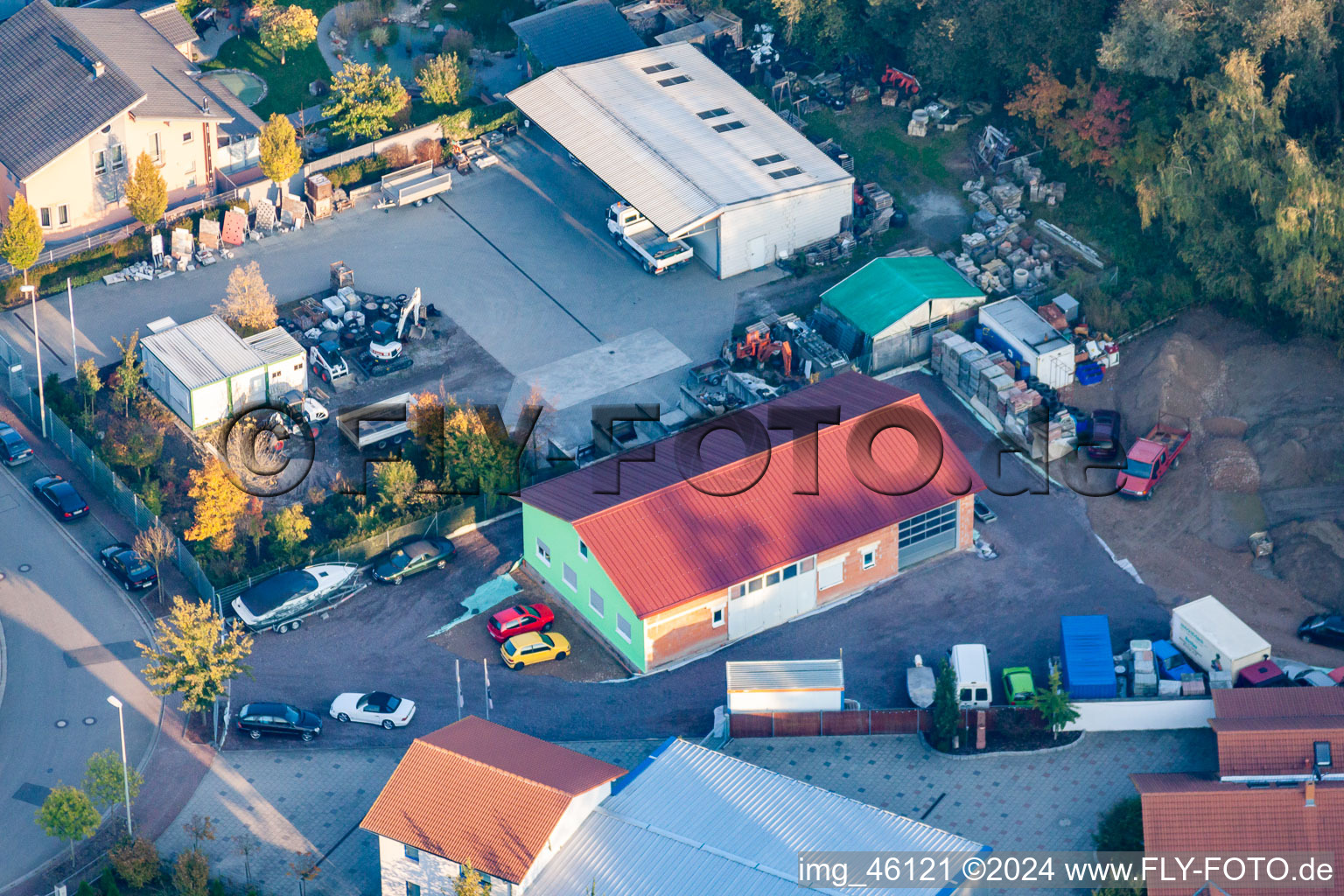 Mittelwegring commercial area in Jockgrim in the state Rhineland-Palatinate, Germany from the plane