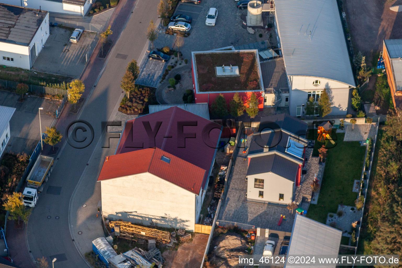 Mittelwegring commercial area in Jockgrim in the state Rhineland-Palatinate, Germany viewn from the air