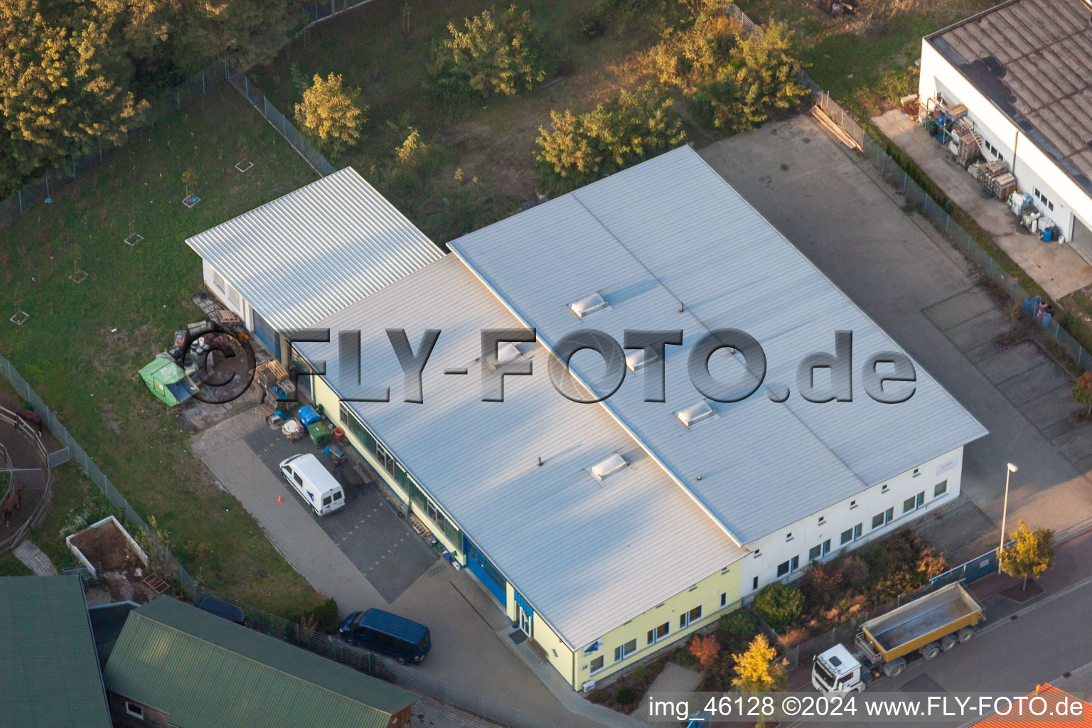 Drone image of Mittelwegring commercial area in Jockgrim in the state Rhineland-Palatinate, Germany