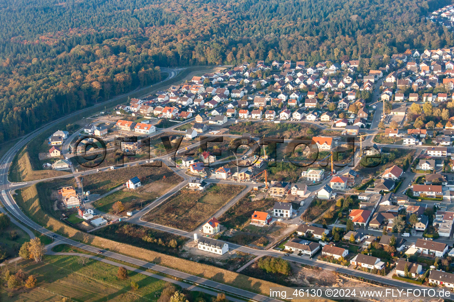 Aerial view of Forstlandallee in Jockgrim in the state Rhineland-Palatinate, Germany