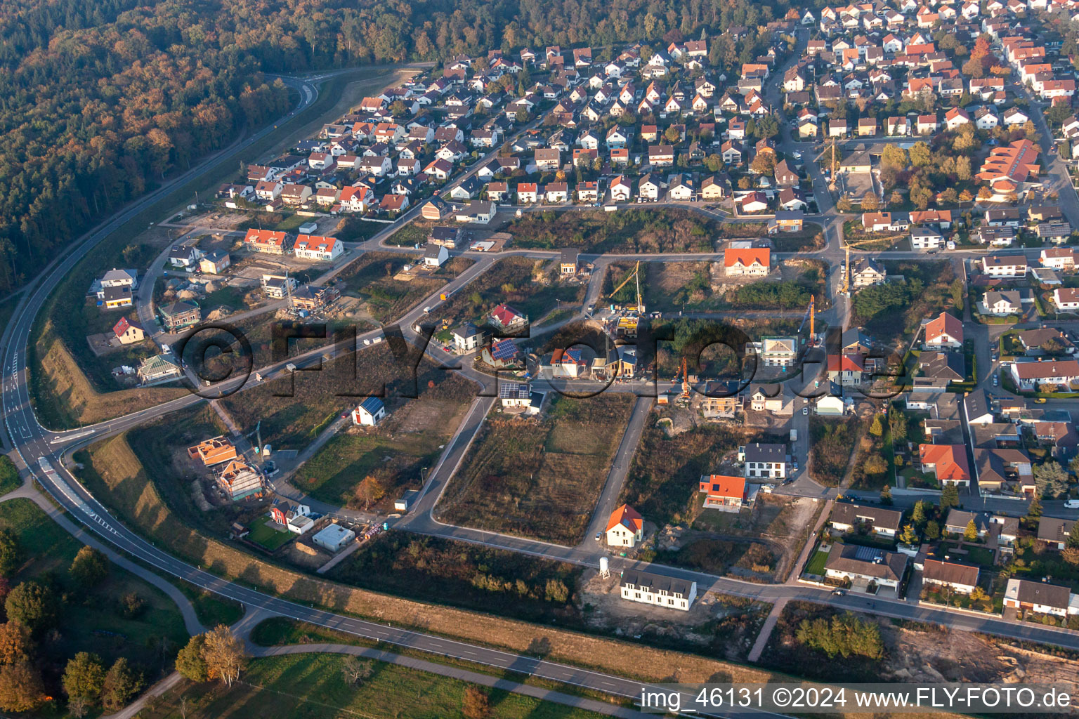 Aerial photograpy of Forstlandallee in Jockgrim in the state Rhineland-Palatinate, Germany