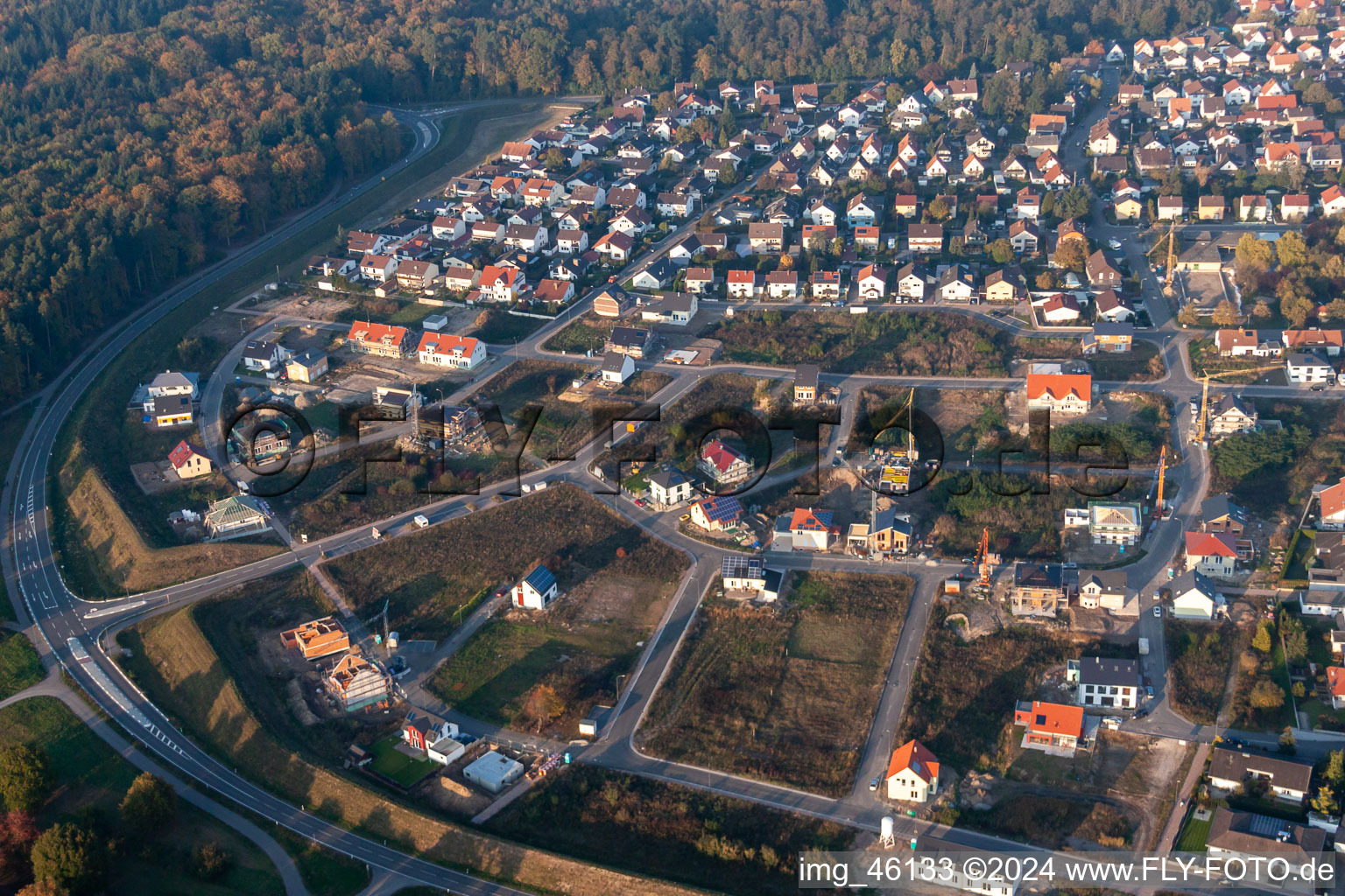 Forstlandallee in Jockgrim in the state Rhineland-Palatinate, Germany from above