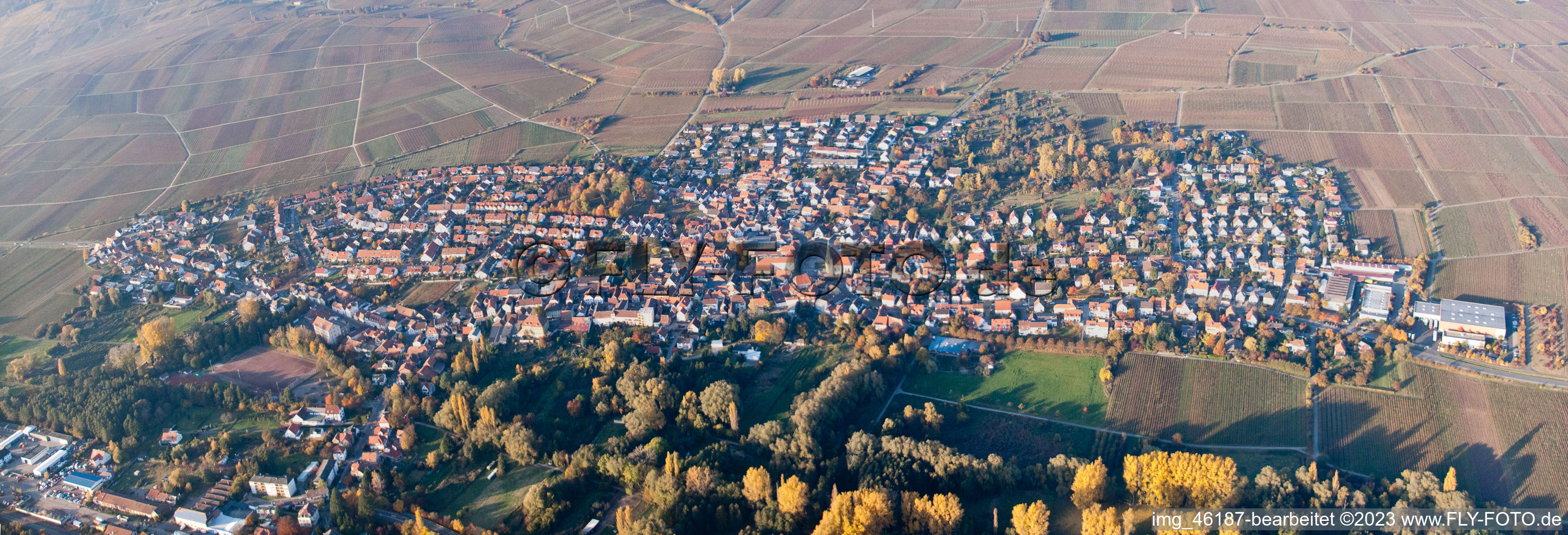 District Godramstein in Landau in der Pfalz in the state Rhineland-Palatinate, Germany seen from a drone