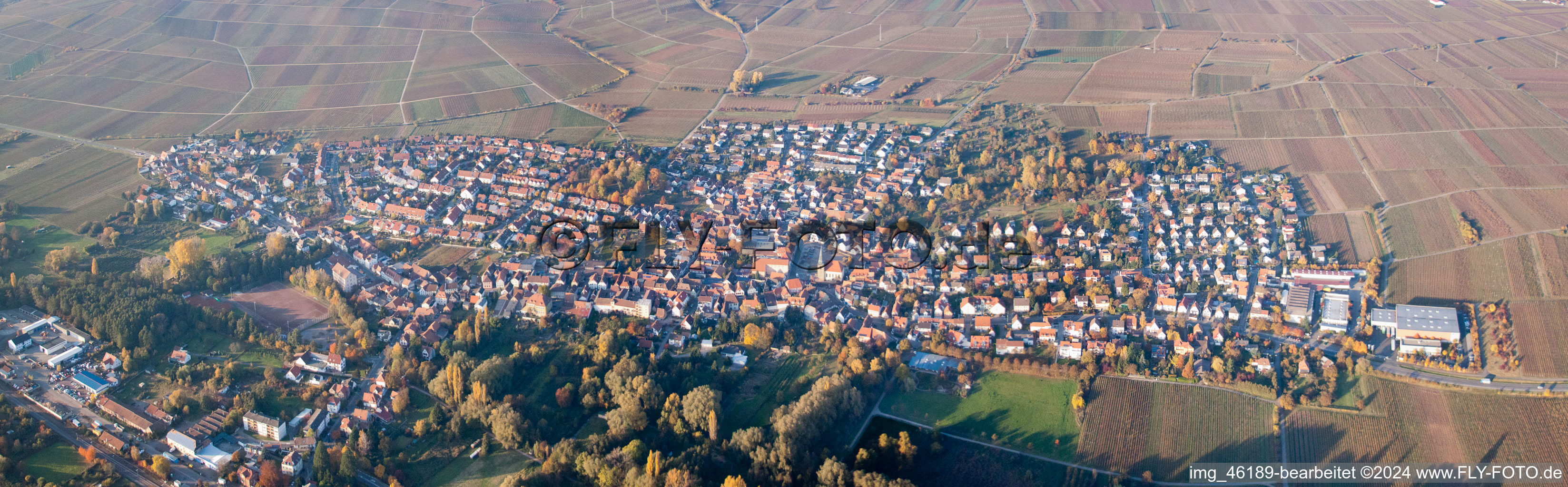 Panoramic perspective Town View of the streets and houses of the residential areas in the district Godramstein in Landau in der Pfalz in the state Rhineland-Palatinate, Germany