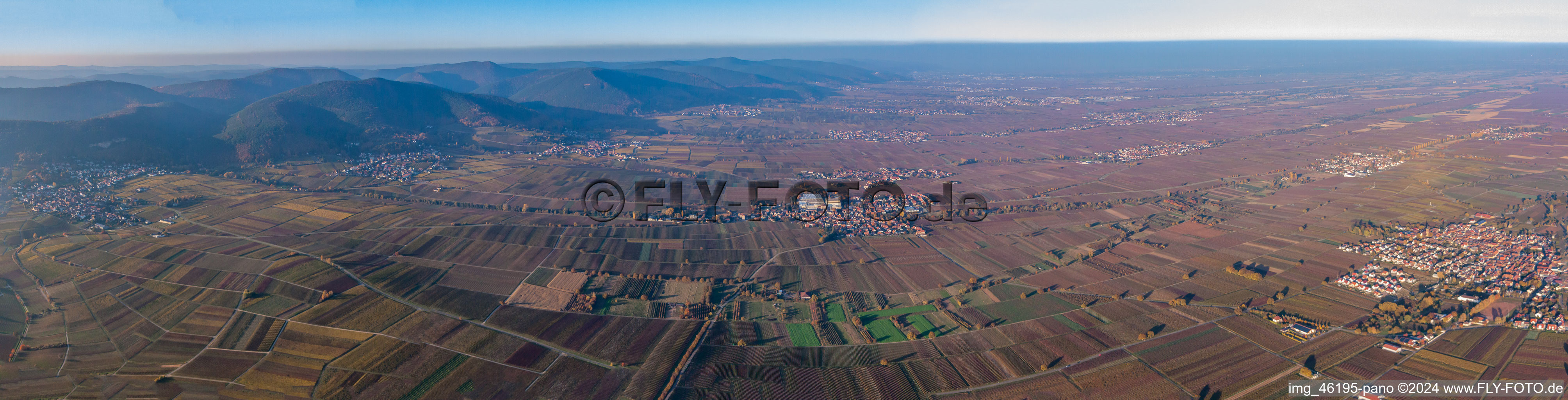 Panorama of the Wine Route and Haardtrand from Frankweiler to the north in Frankweiler in the state Rhineland-Palatinate, Germany