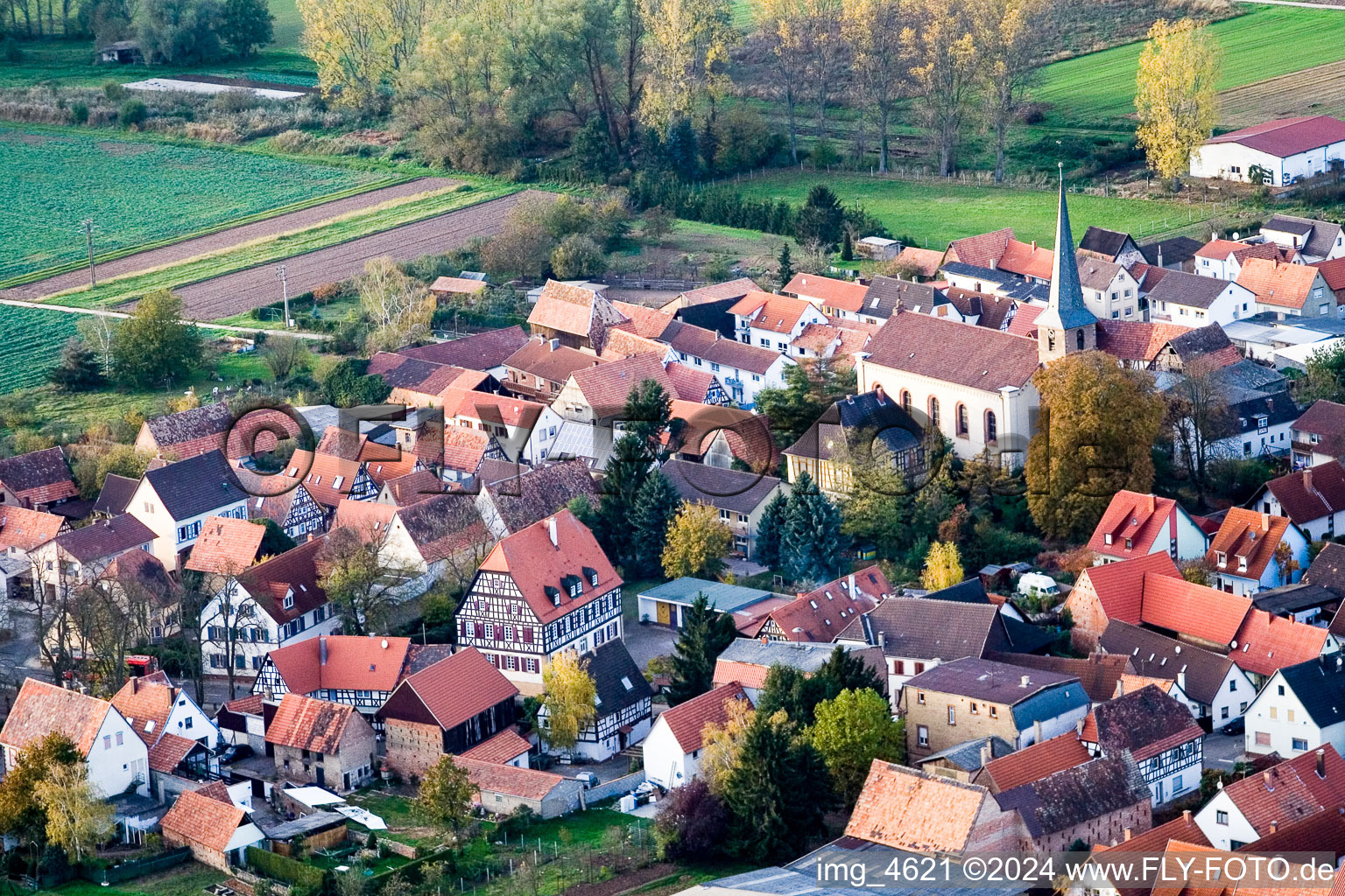 Main Street / Kirchstr in Knittelsheim in the state Rhineland-Palatinate, Germany