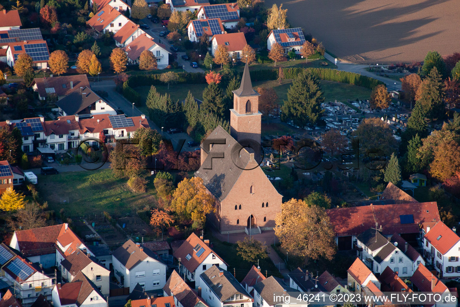 Aerial view of Essingen in the state Rhineland-Palatinate, Germany