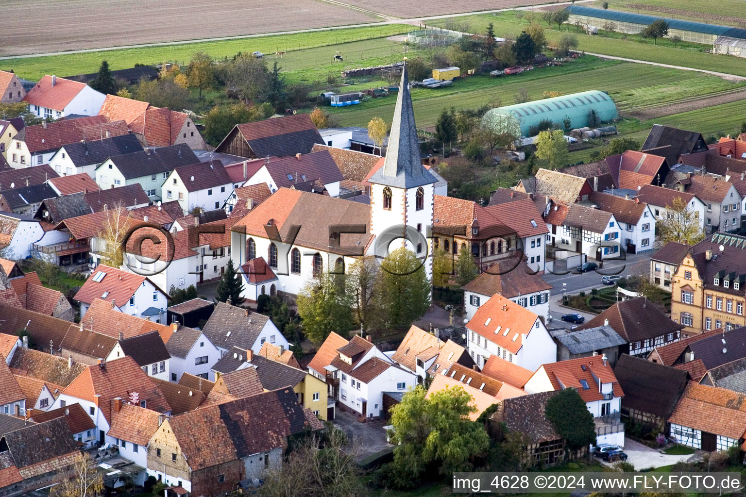 Knittelsheim in the state Rhineland-Palatinate, Germany seen from a drone