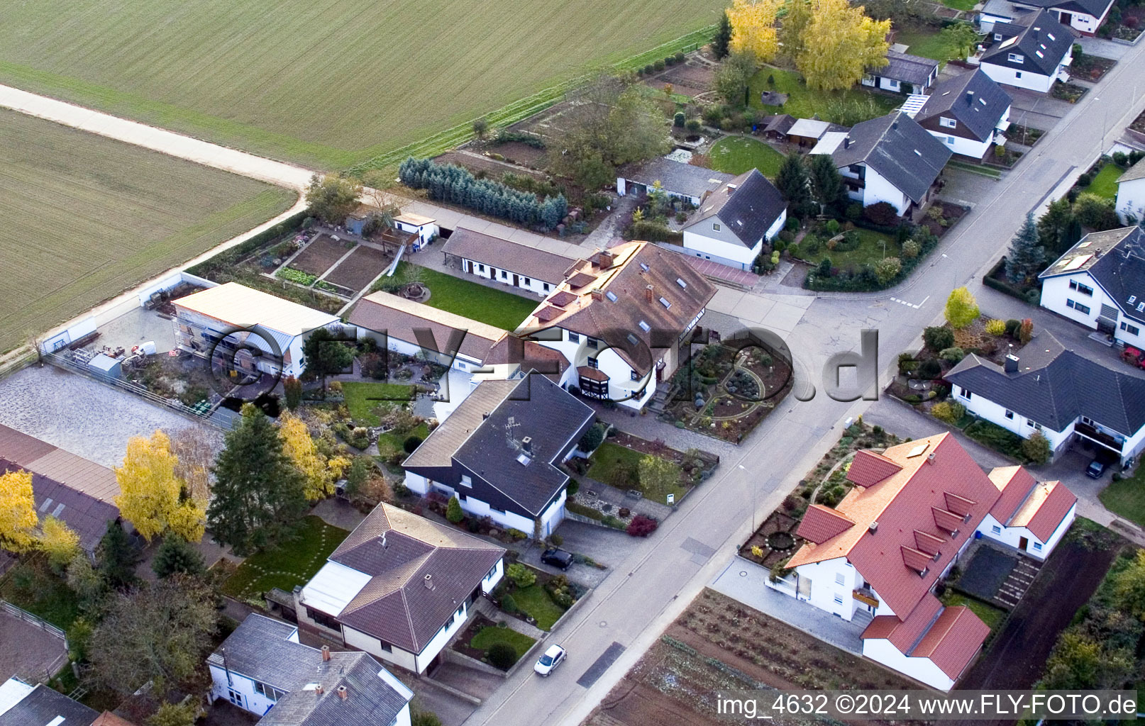 Aerial view of At Altsheimerstr in the district Ottersheim in Ottersheim bei Landau in the state Rhineland-Palatinate, Germany