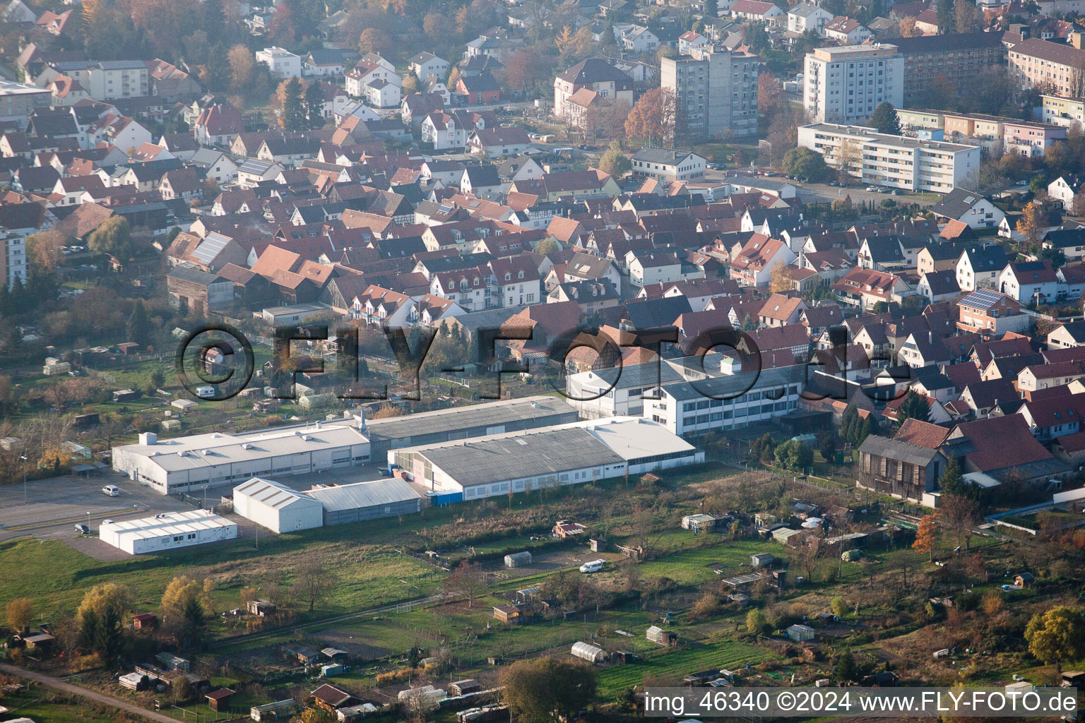 Aerial photograpy of Rheinstrasse, DBK in Kandel in the state Rhineland-Palatinate, Germany