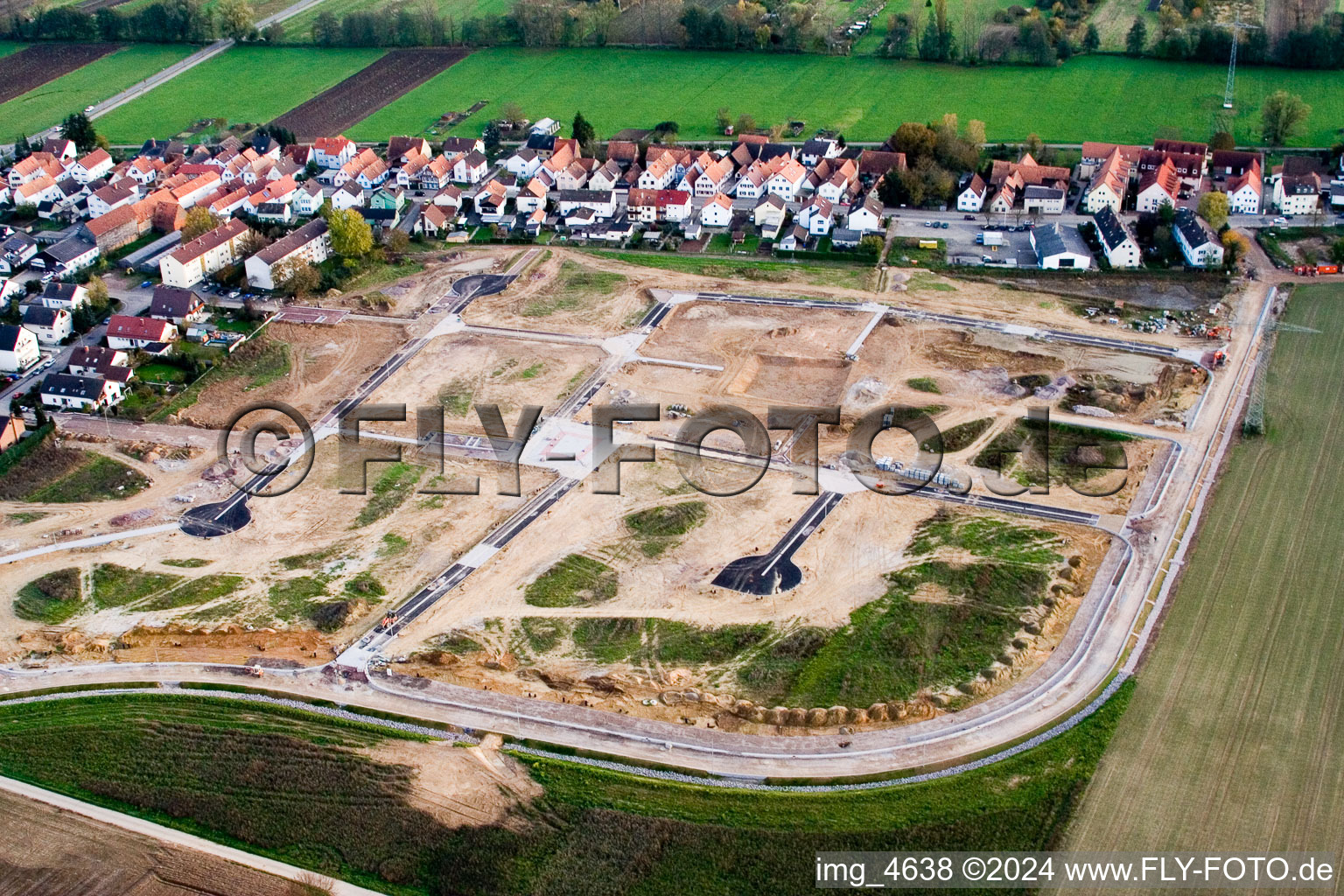 Aerial view of New development area Höhenweg in Kandel in the state Rhineland-Palatinate, Germany