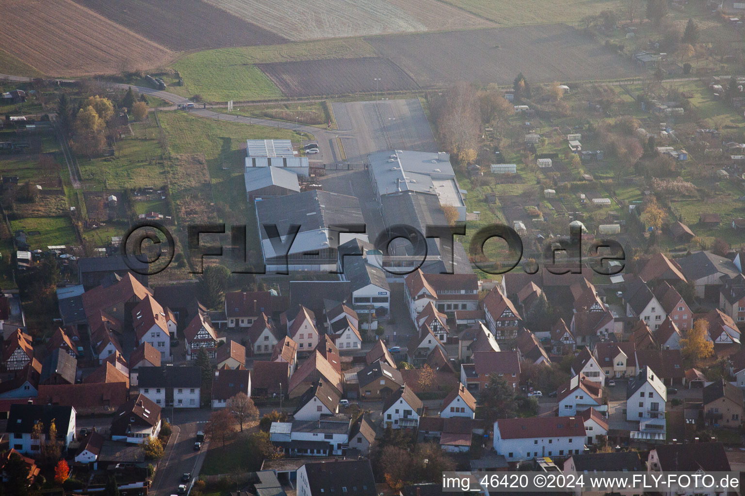 Rheinstrasse, DBK in Kandel in the state Rhineland-Palatinate, Germany from above