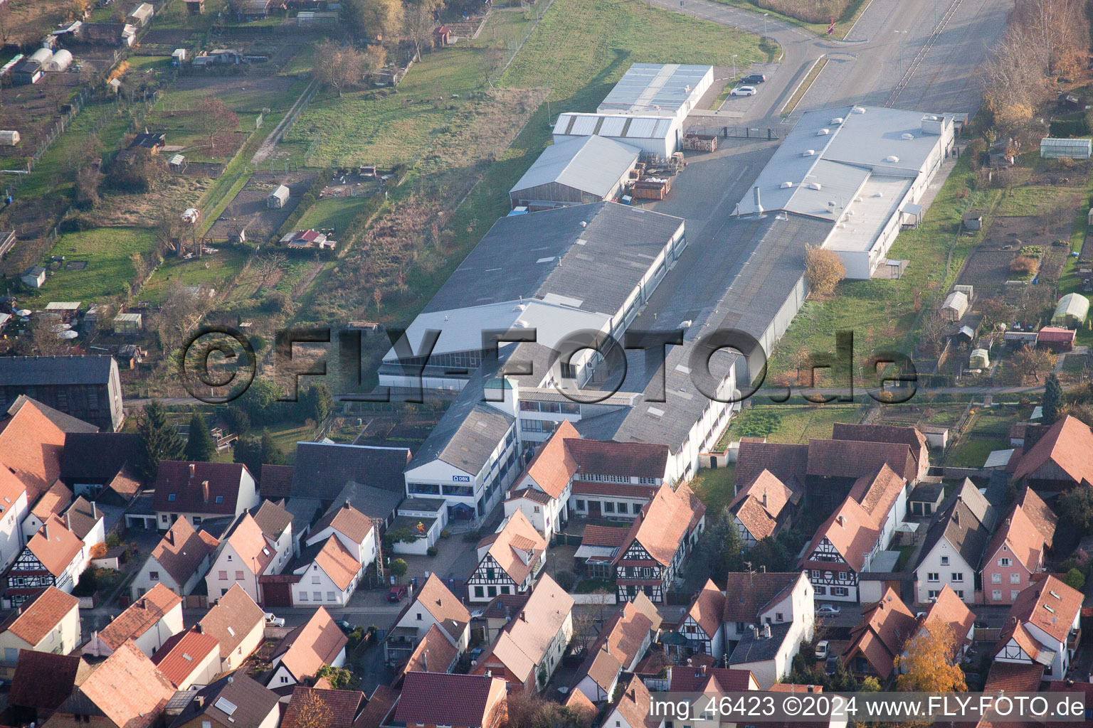 Rheinstrasse, DBK in Kandel in the state Rhineland-Palatinate, Germany seen from above