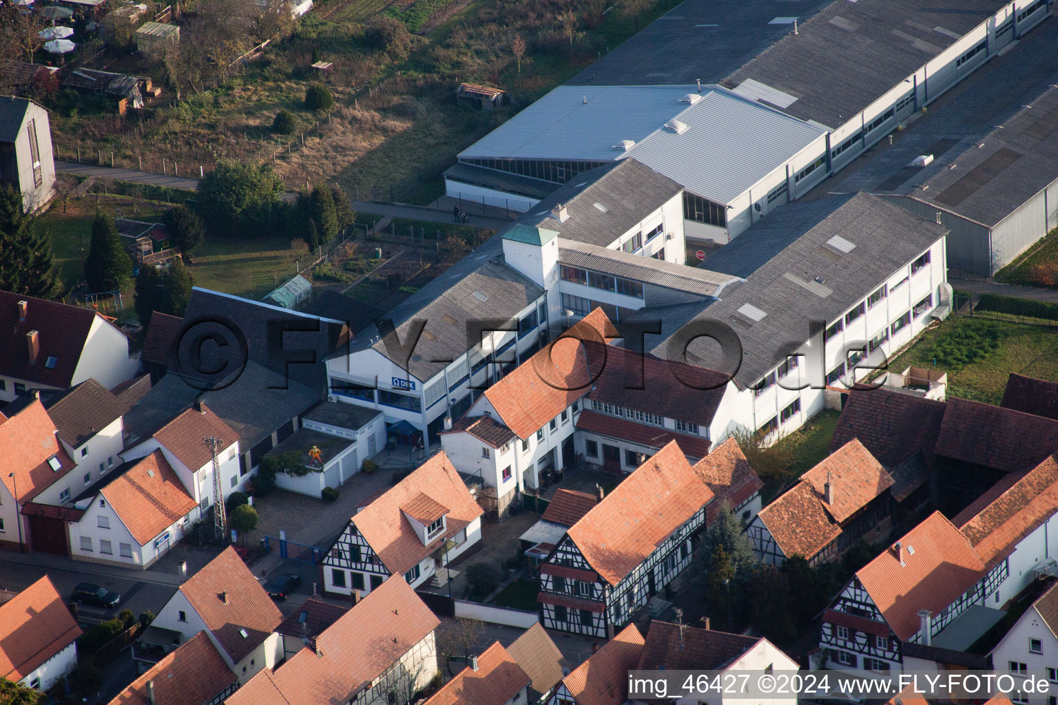 Bird's eye view of Rheinstrasse, DBK in Kandel in the state Rhineland-Palatinate, Germany