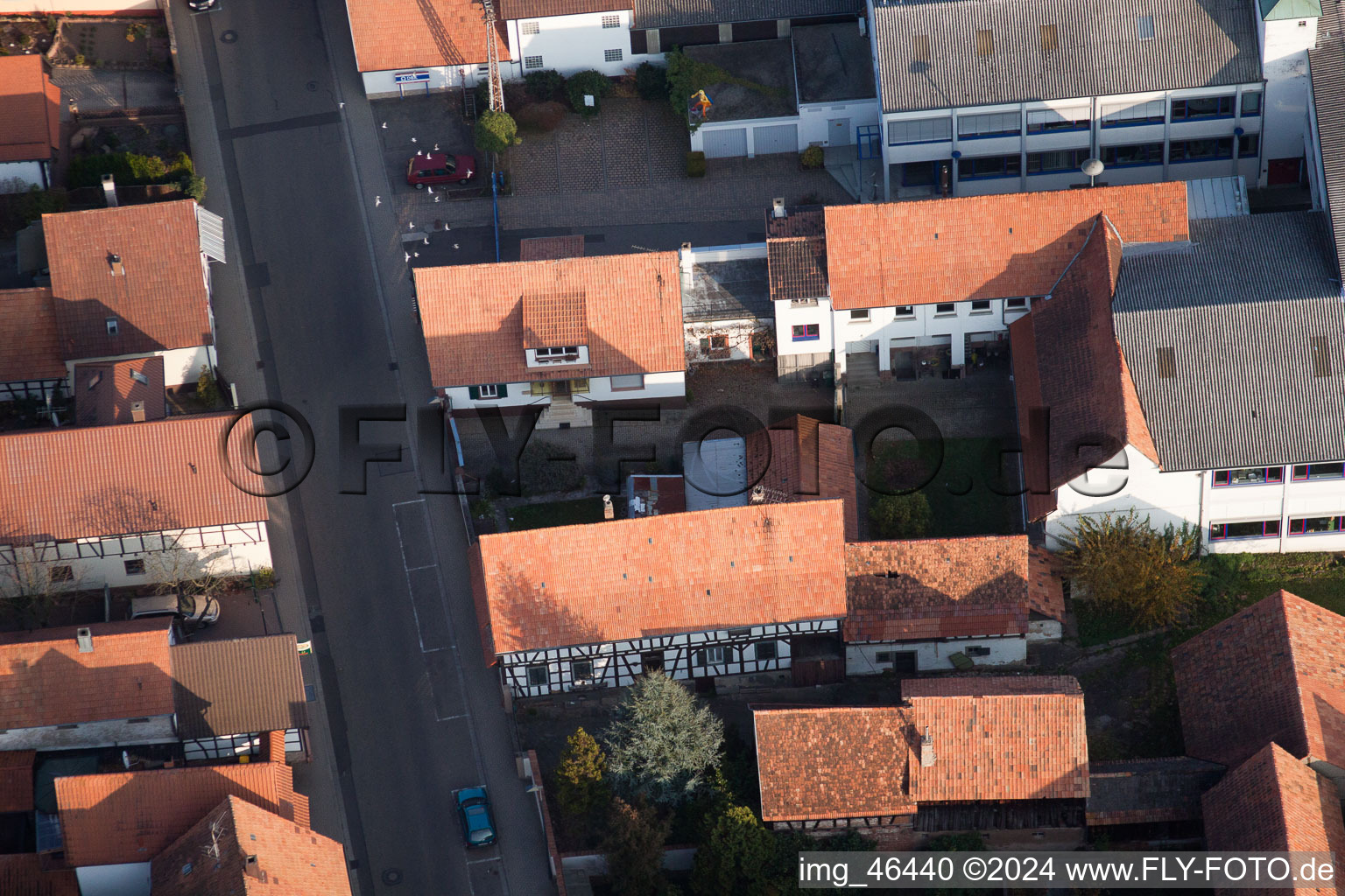 Aerial view of Rheinstrasse, DBK in Kandel in the state Rhineland-Palatinate, Germany