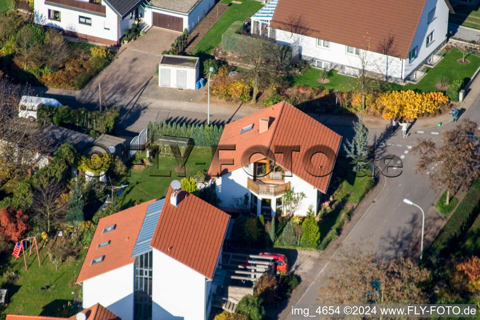 Klingbachstr in Steinweiler in the state Rhineland-Palatinate, Germany from the plane