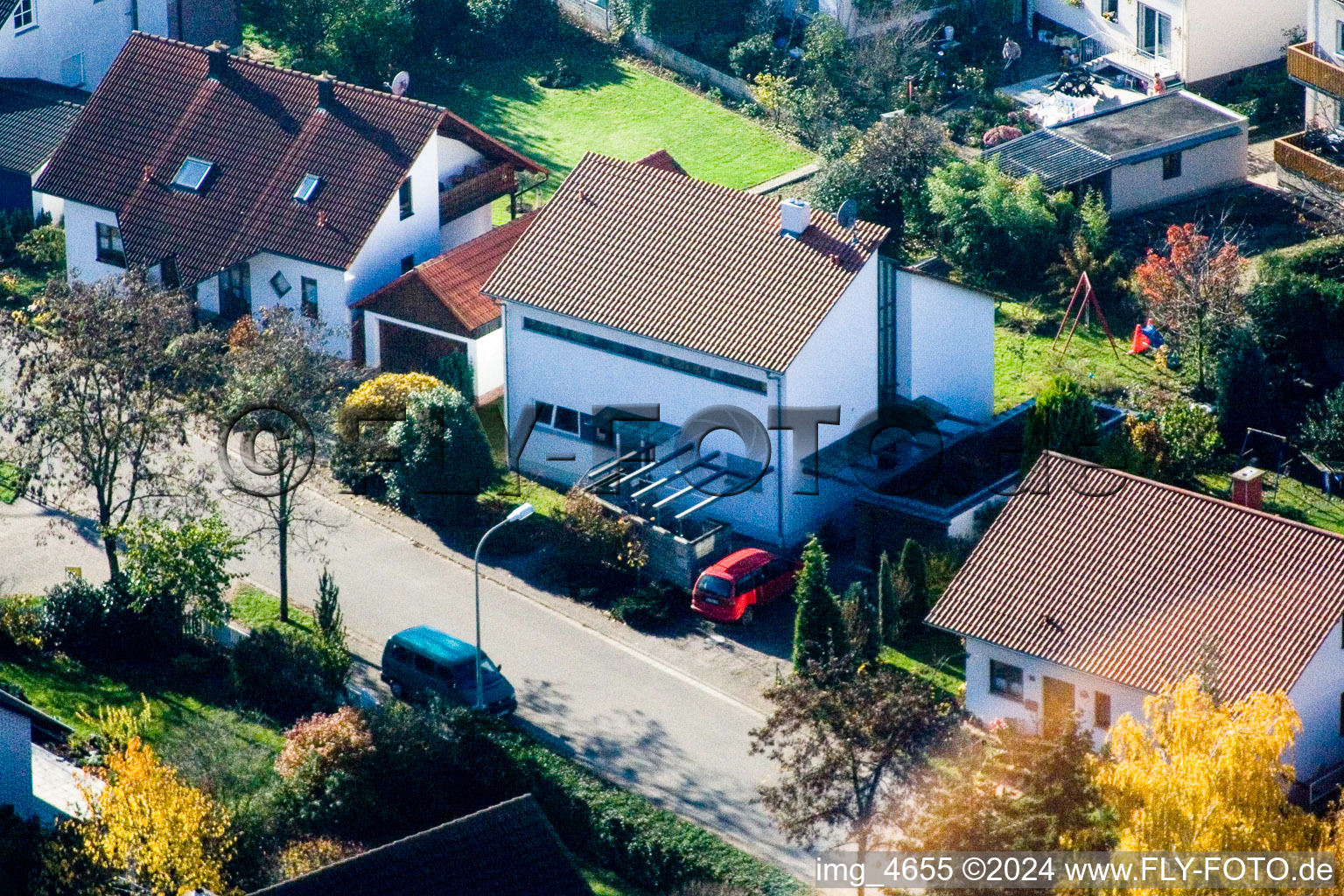 Bird's eye view of Klingbachstr in Steinweiler in the state Rhineland-Palatinate, Germany