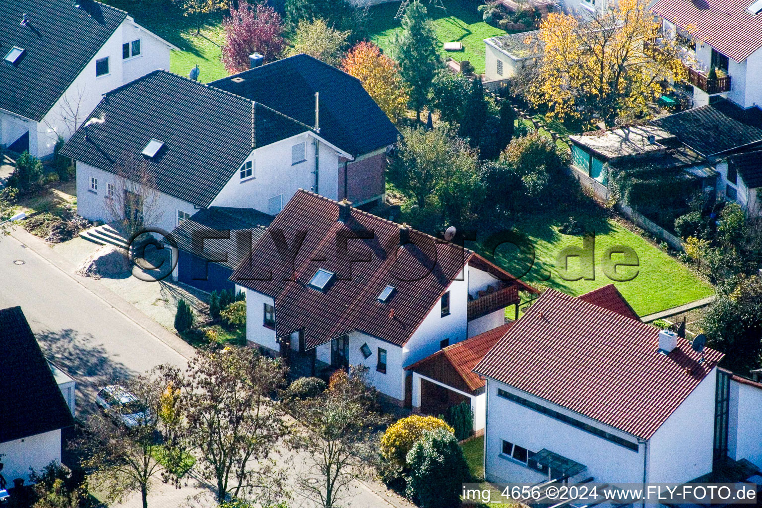 Klingbachstr in Steinweiler in the state Rhineland-Palatinate, Germany viewn from the air