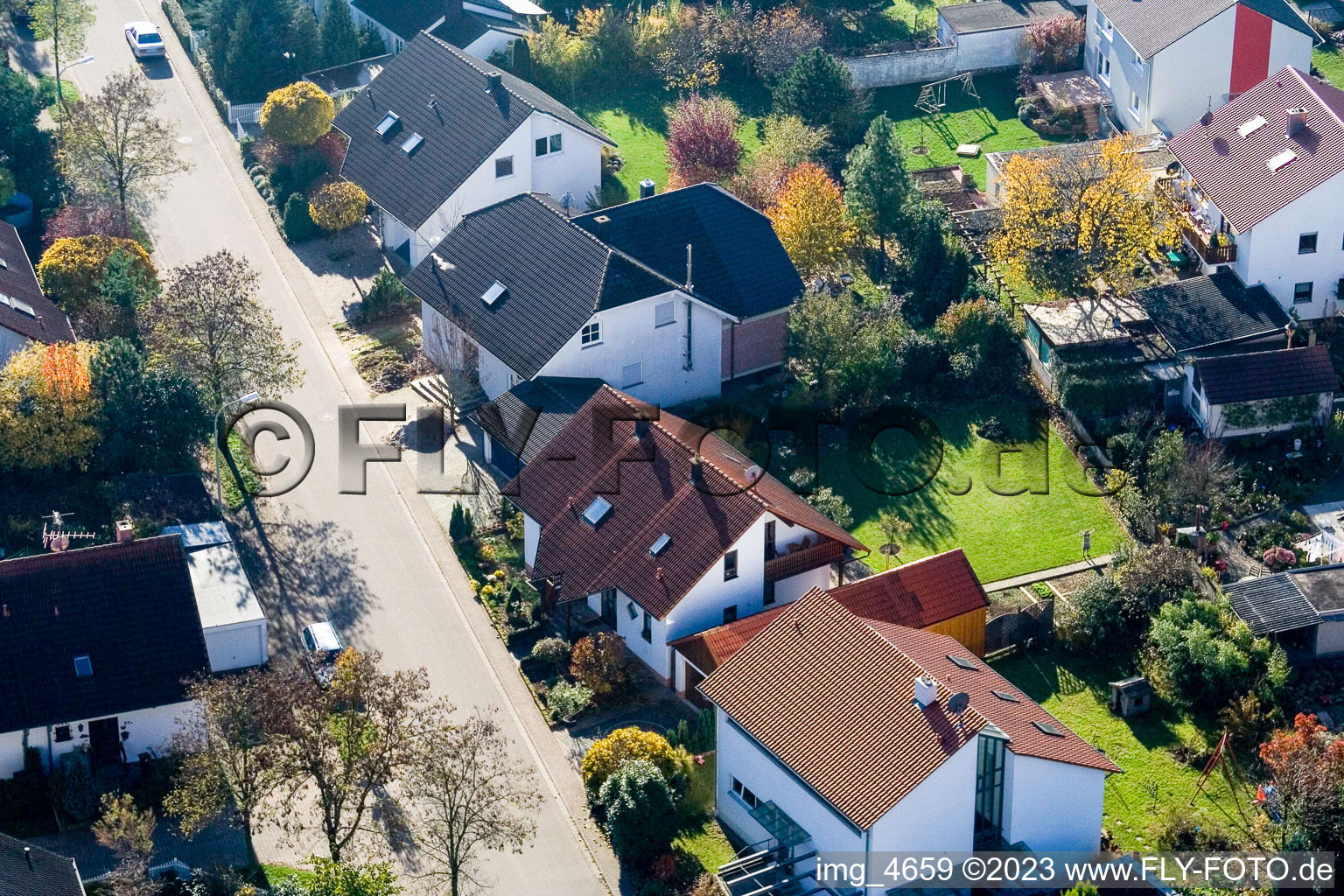 Klingbachstr in Steinweiler in the state Rhineland-Palatinate, Germany from the drone perspective