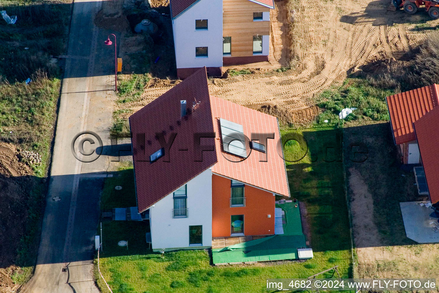 Drone image of New development area Brotäcker in Steinweiler in the state Rhineland-Palatinate, Germany