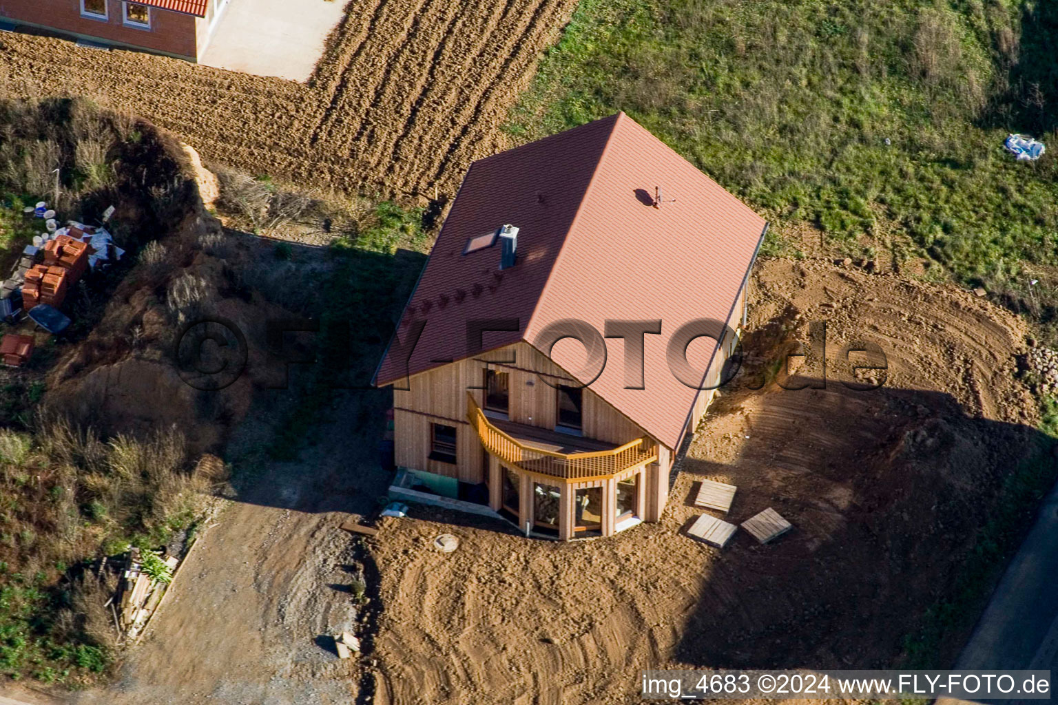 New development area Brotäcker in Steinweiler in the state Rhineland-Palatinate, Germany from the drone perspective