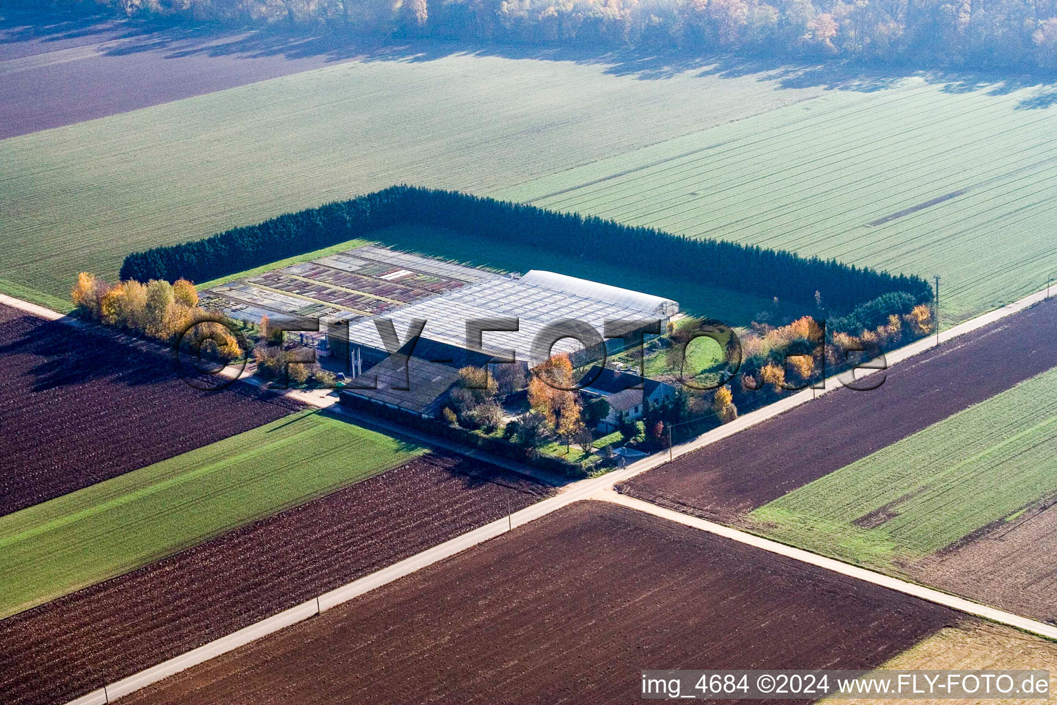 Sudetenhof in Steinweiler in the state Rhineland-Palatinate, Germany viewn from the air