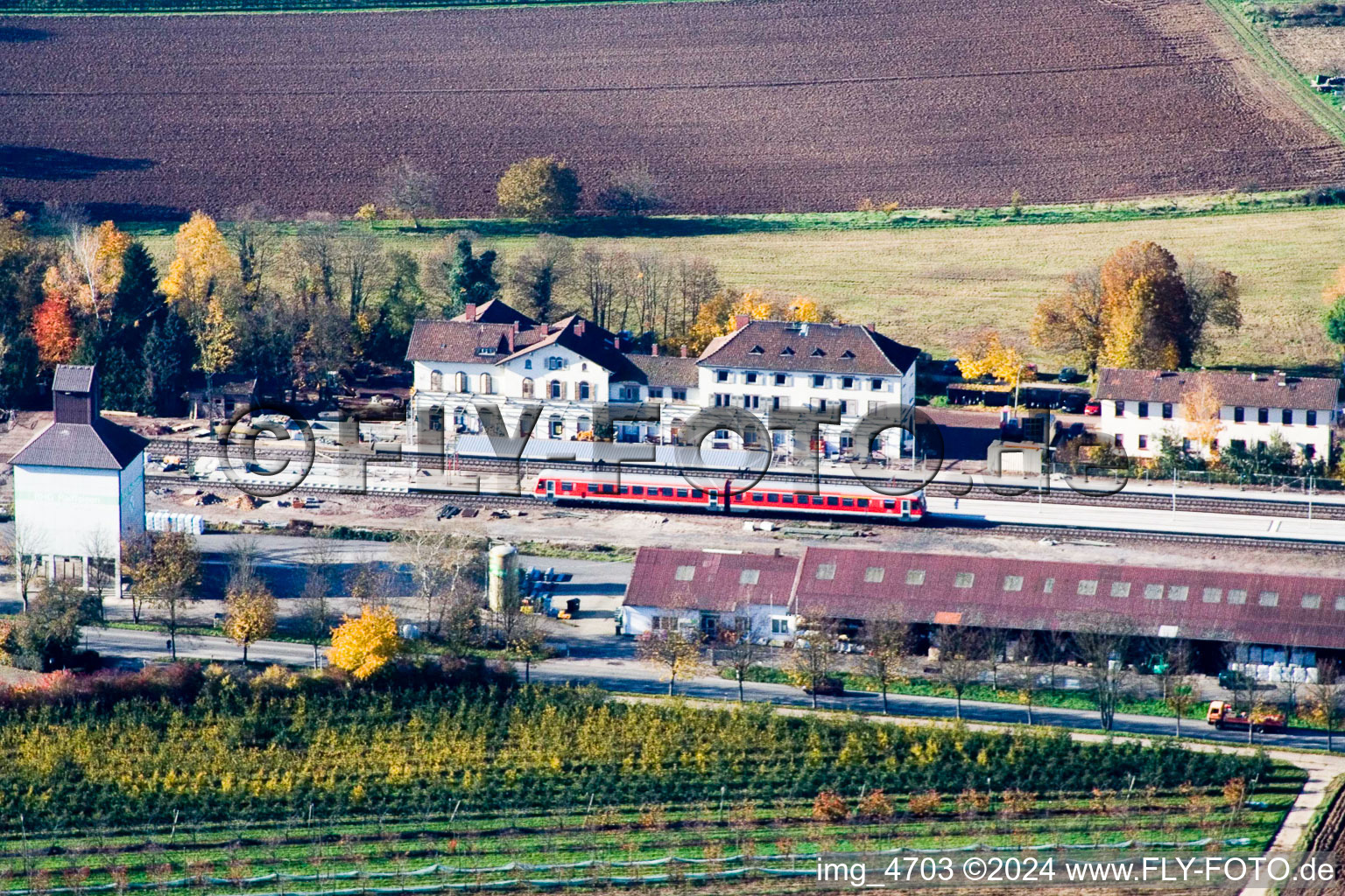 Bird's eye view of Railroad station in Winden in the state Rhineland-Palatinate, Germany