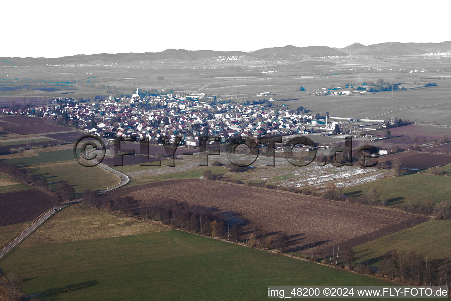 Drone recording of Minfeld in the state Rhineland-Palatinate, Germany