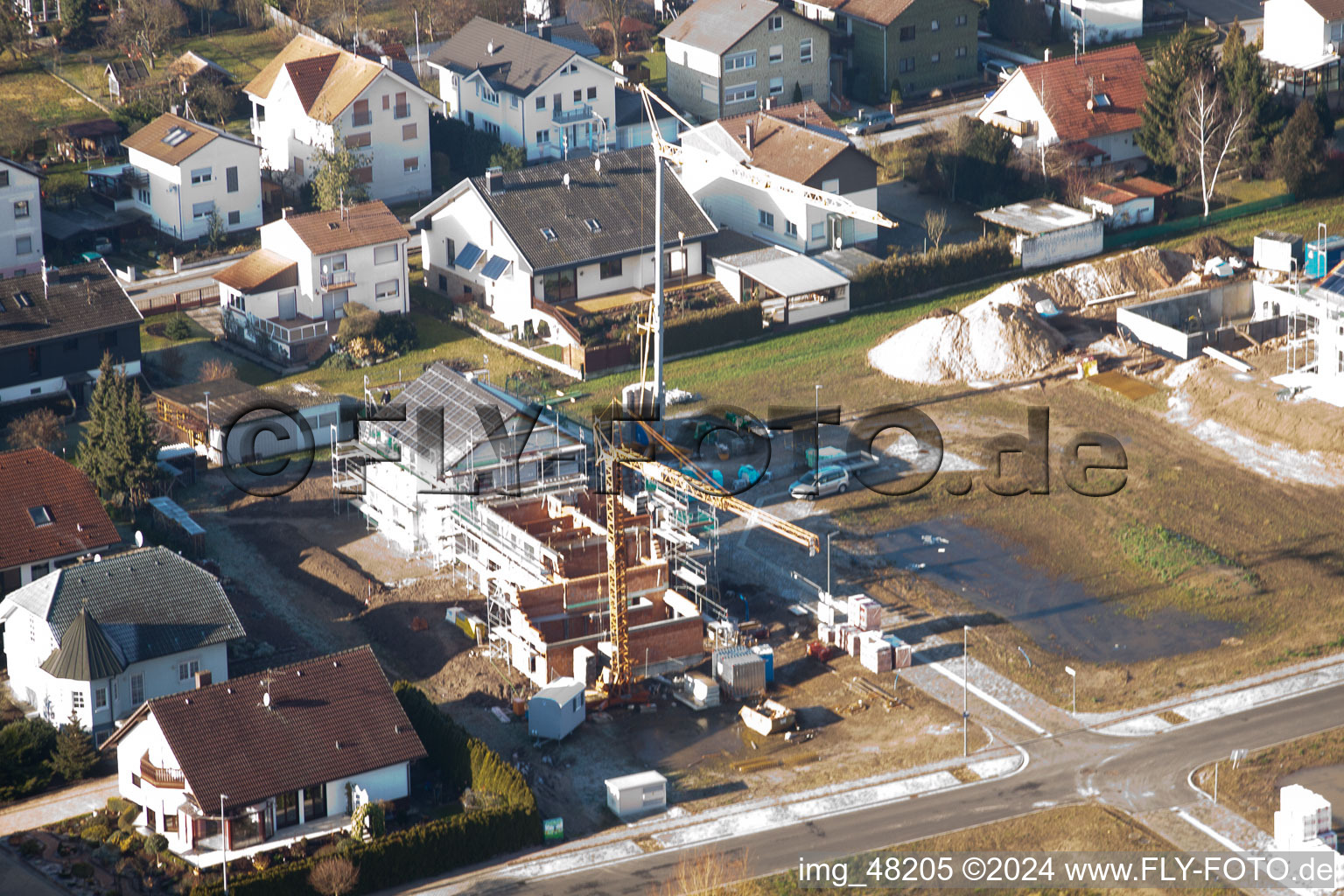 Aerial view of Minfeld in the state Rhineland-Palatinate, Germany